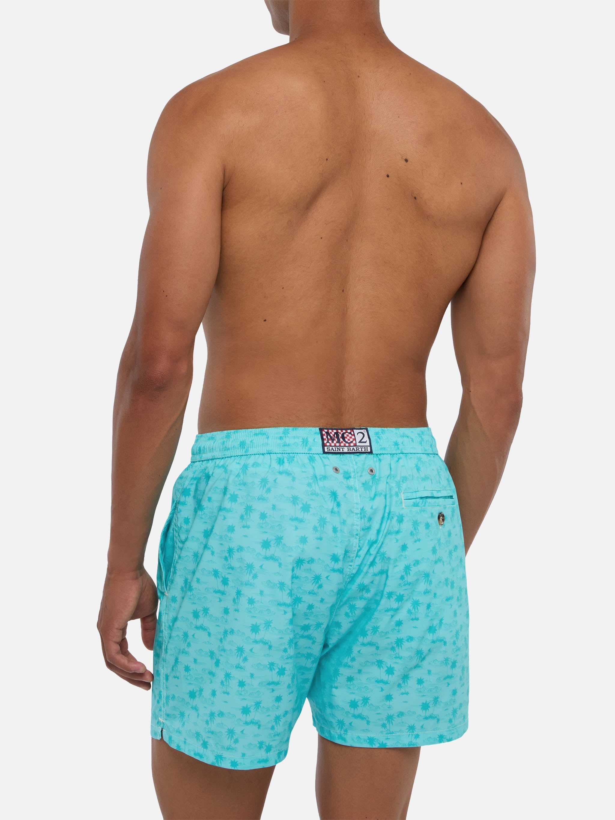 Comfort Light Swim Shorts With Hawaiian Print Green Swimshort