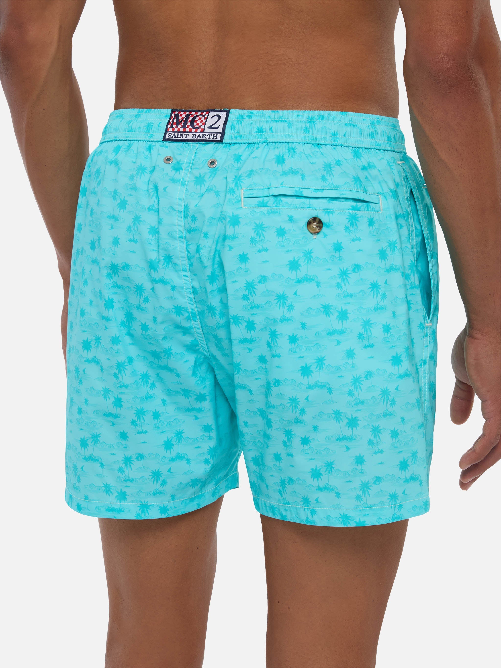Comfort Light Swim Shorts With Hawaiian Print Green Swimshort