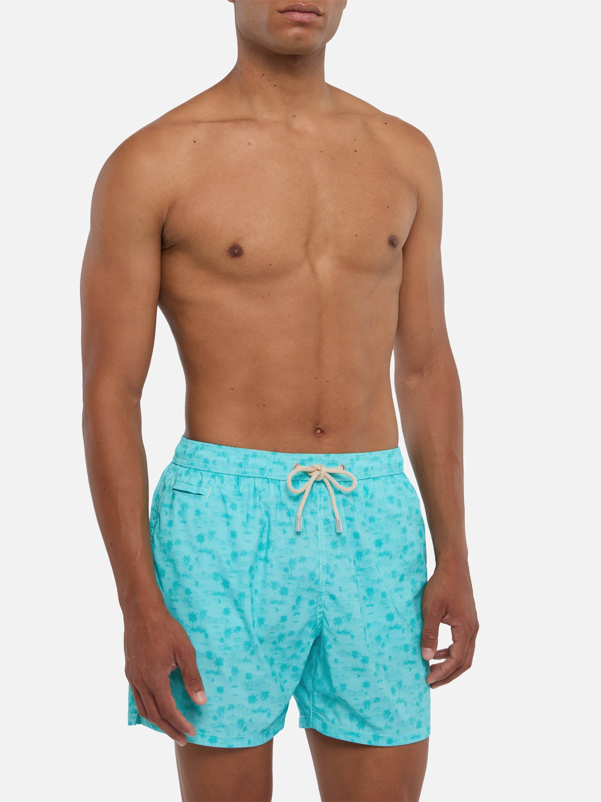 Comfort Light Swim Shorts With Hawaiian Print Green Swimshort