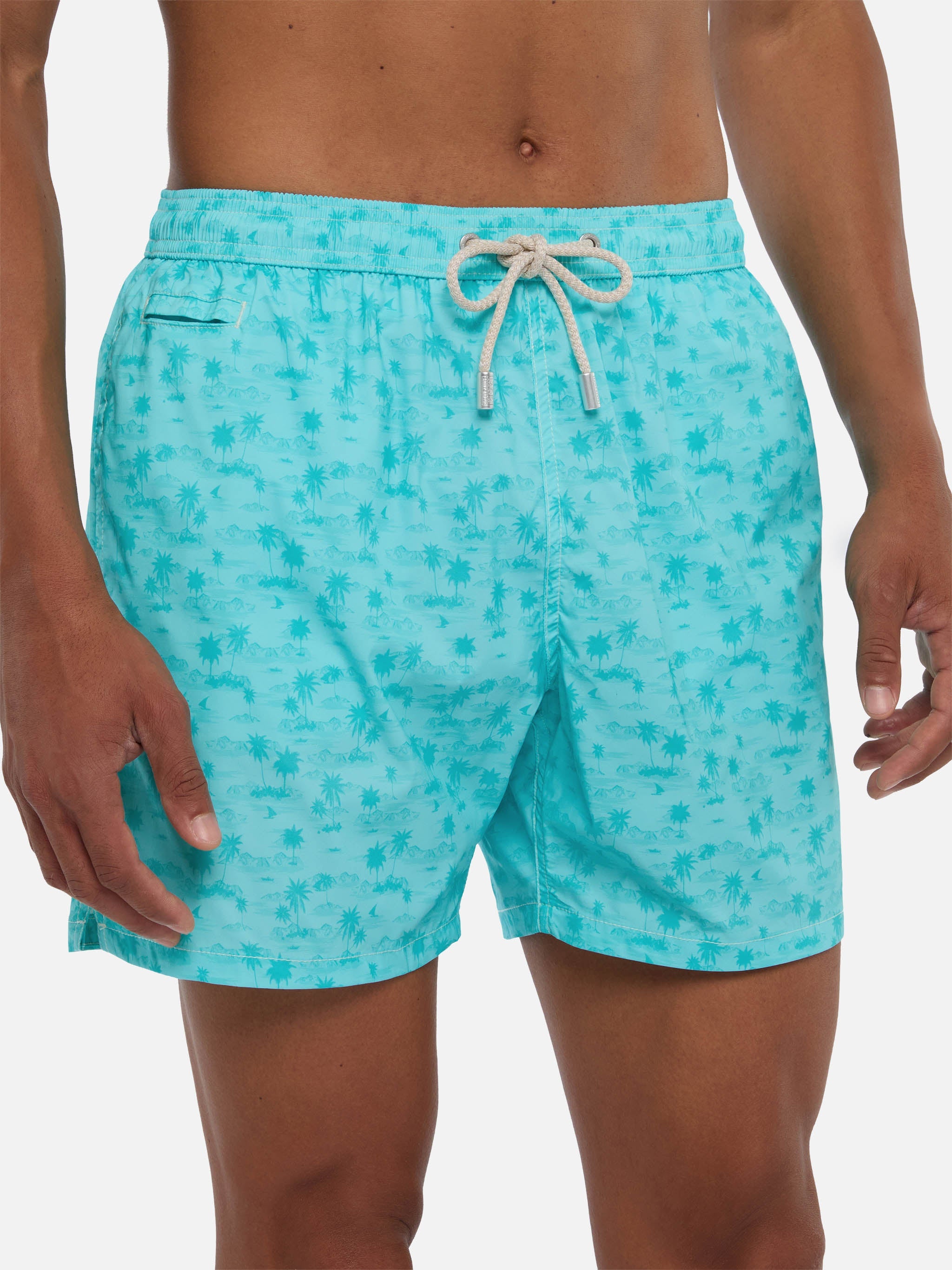 Comfort Light Swim Shorts With Hawaiian Print Green Swimshort