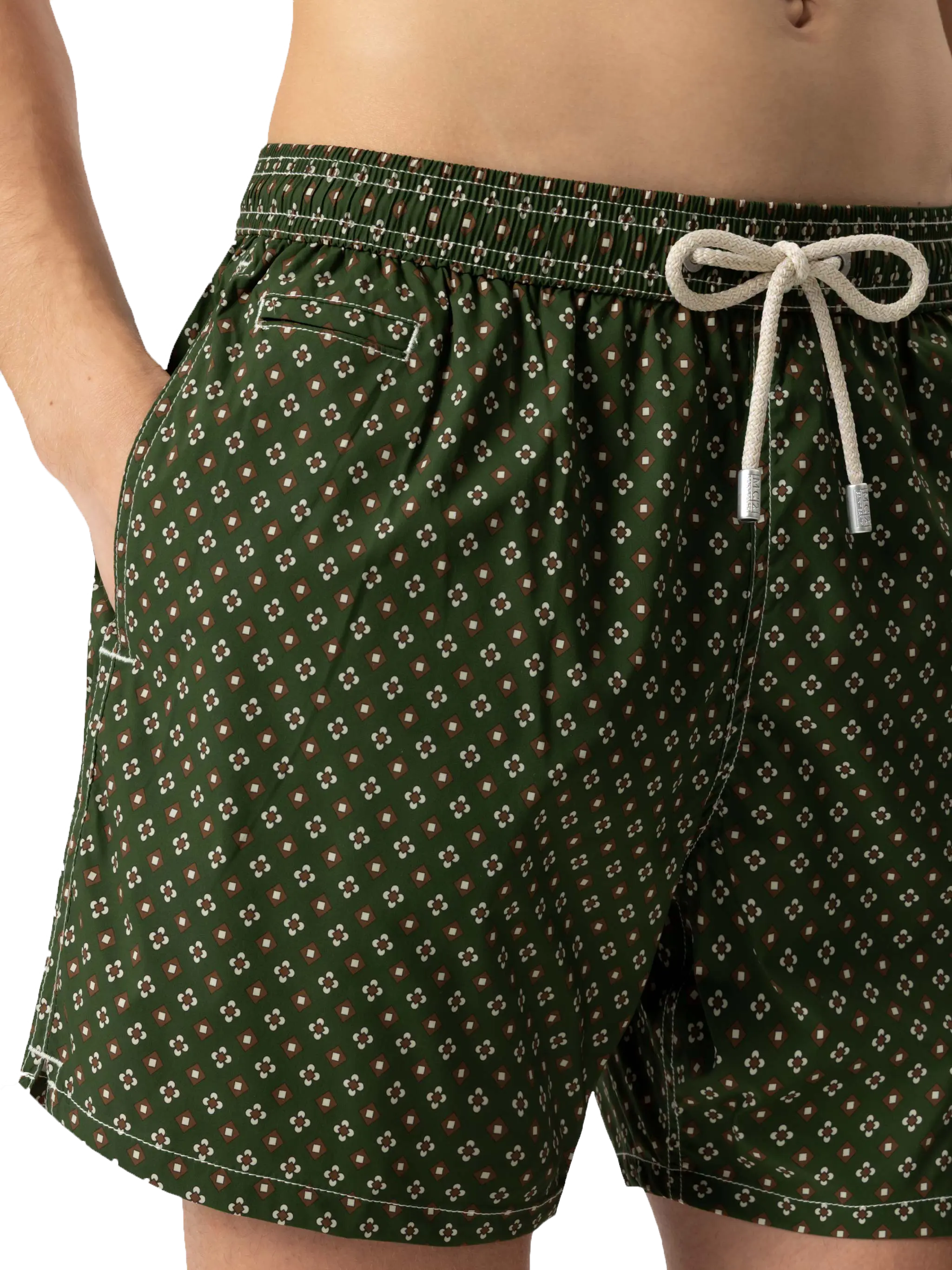Comfort Light Swim Shorts With Tie Print Green Swimshort