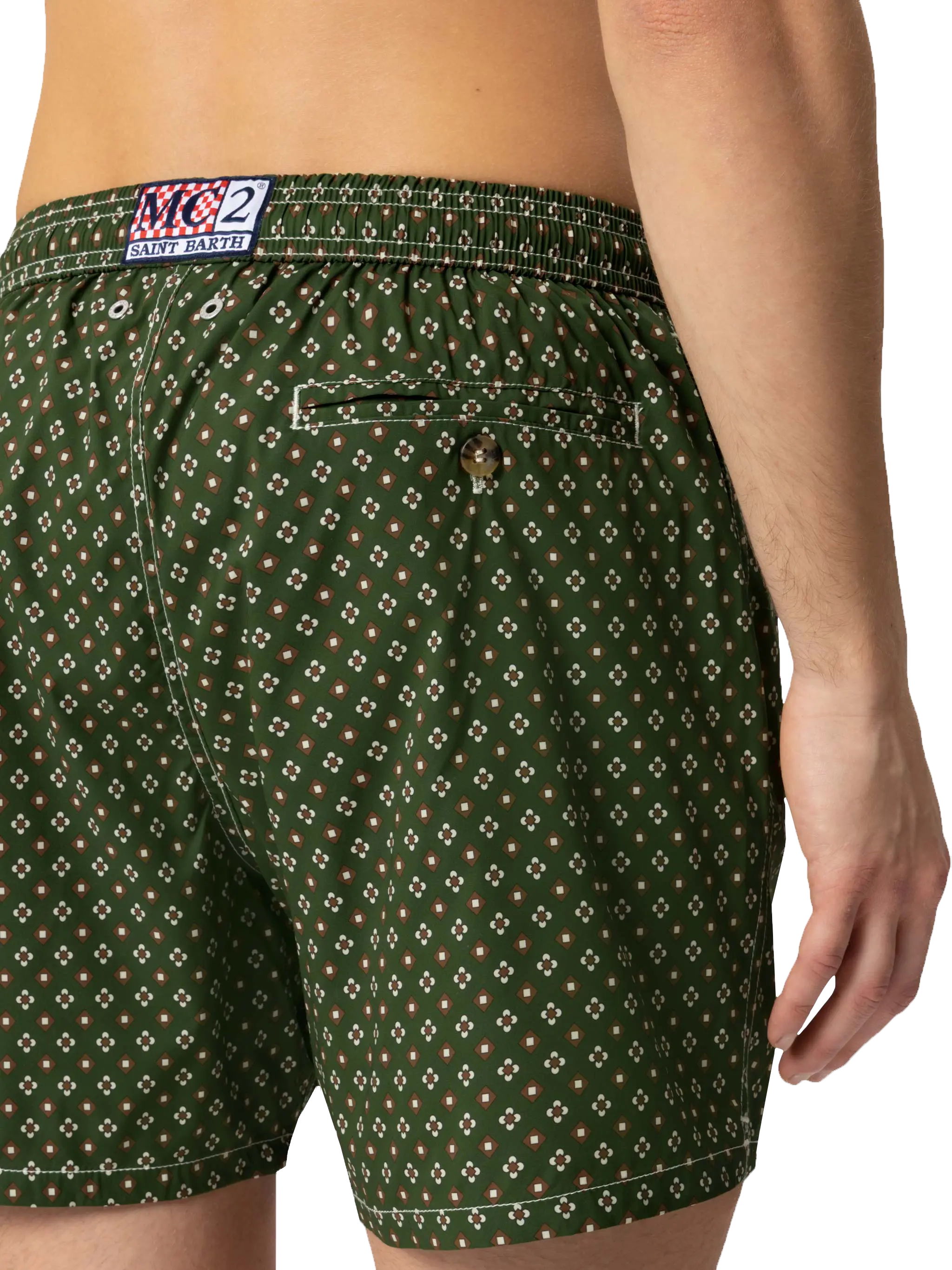 Comfort Light Swim Shorts With Tie Print Green Swimshort