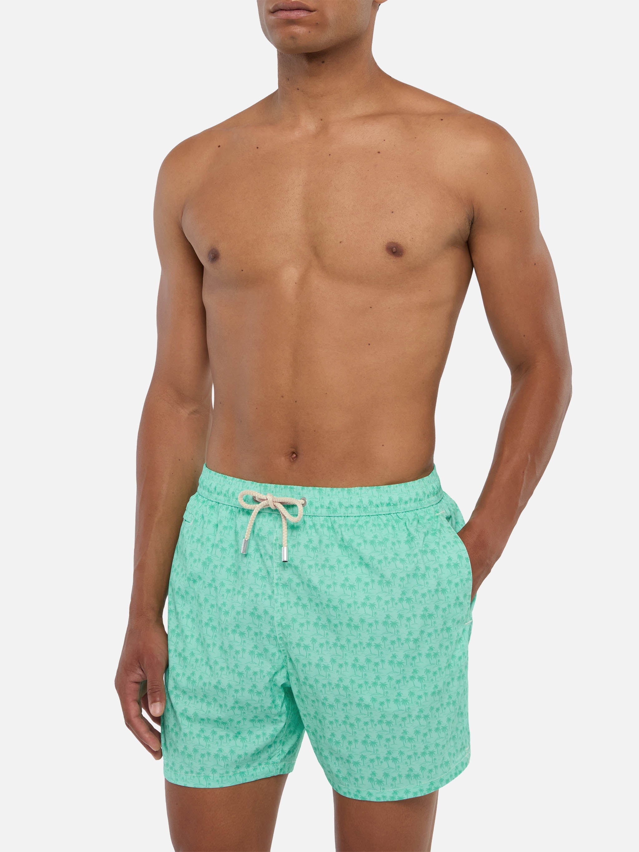 Comfort Light Swim Shorts With Palms Print Green Swimshort