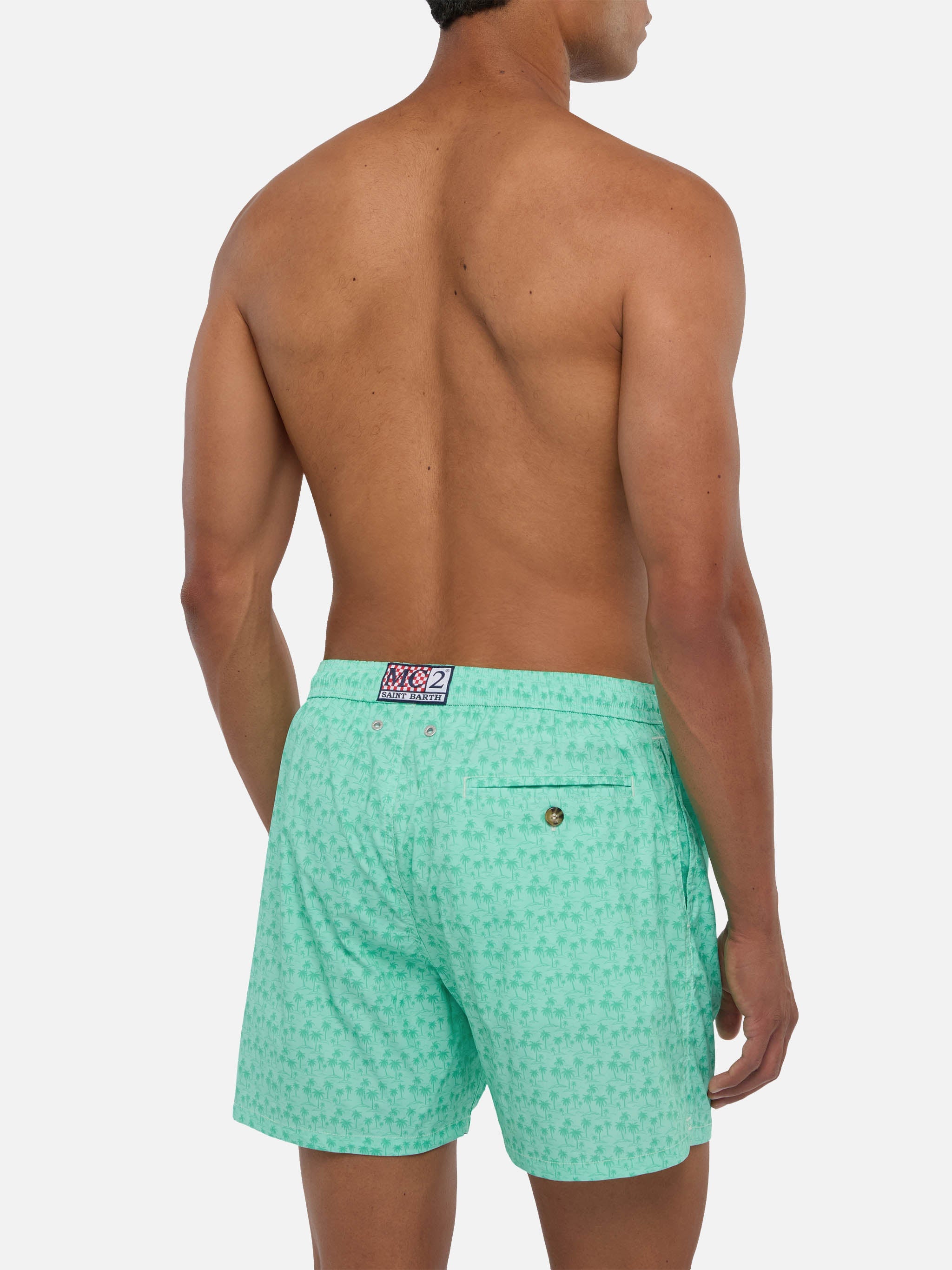 Comfort Light Swim Shorts With Palms Print Green Swimshort