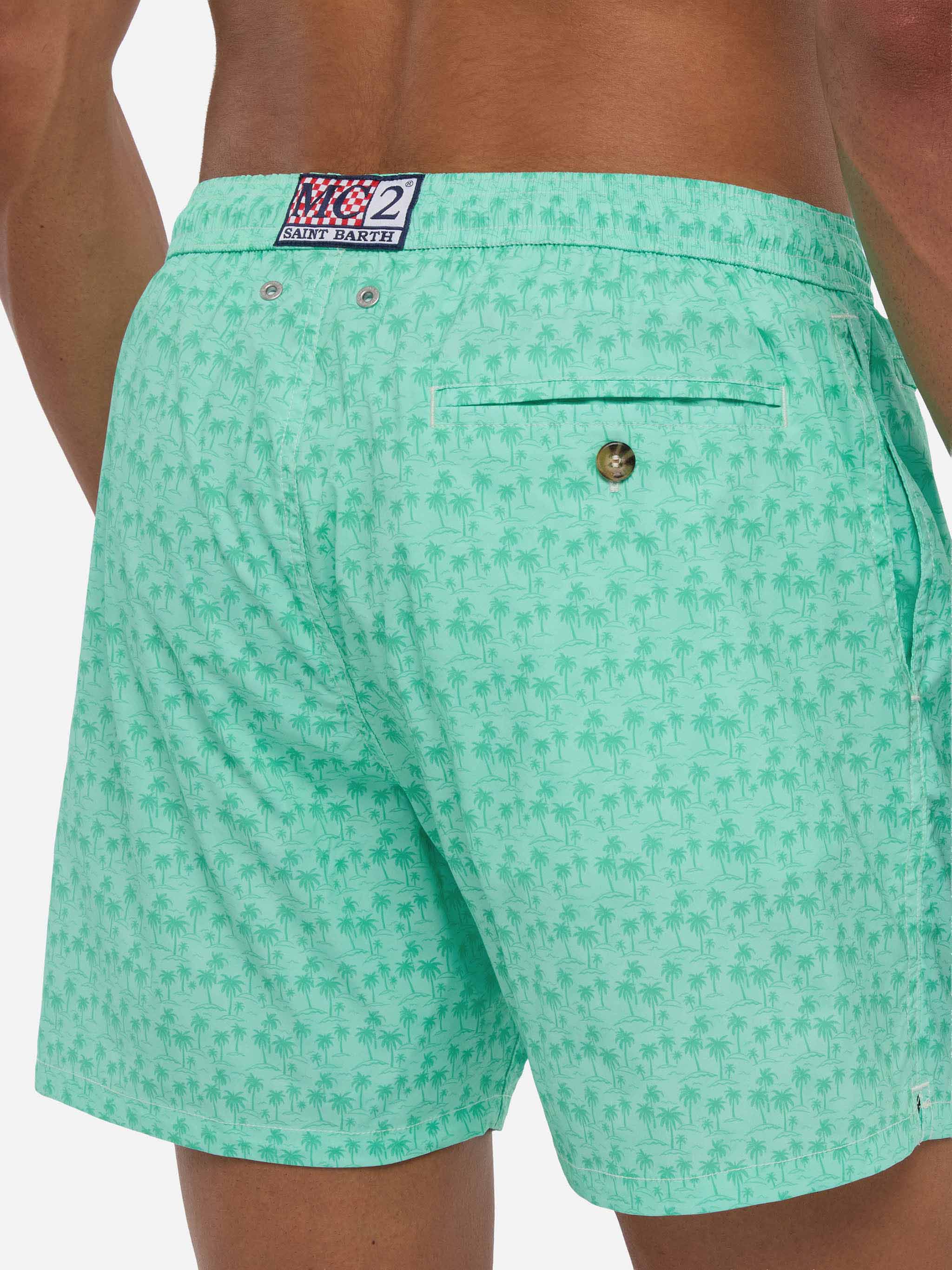 Comfort Light Swim Shorts With Palms Print Green Swimshort
