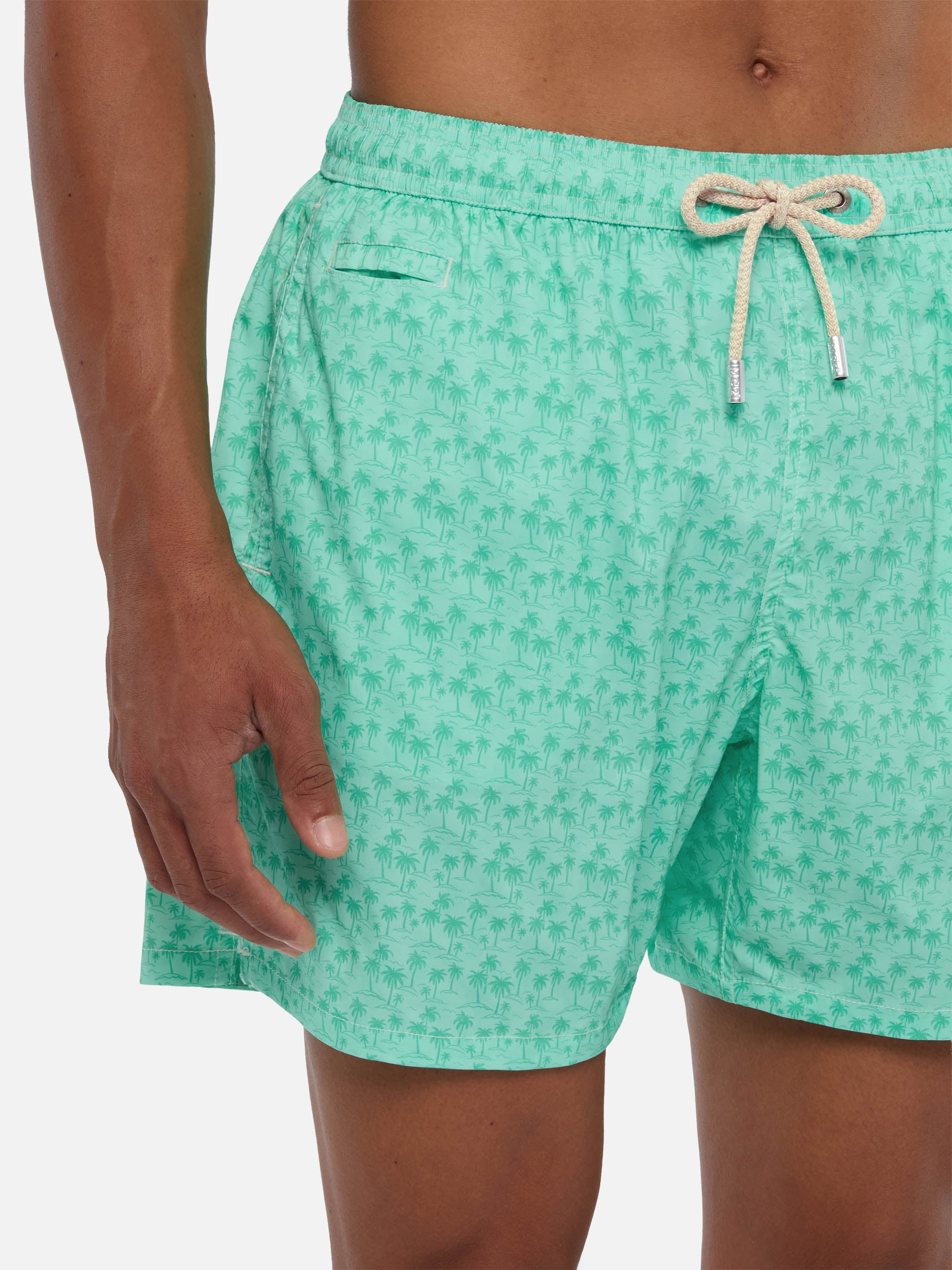 Comfort Light Swim Shorts With Palms Print Green Swimshort