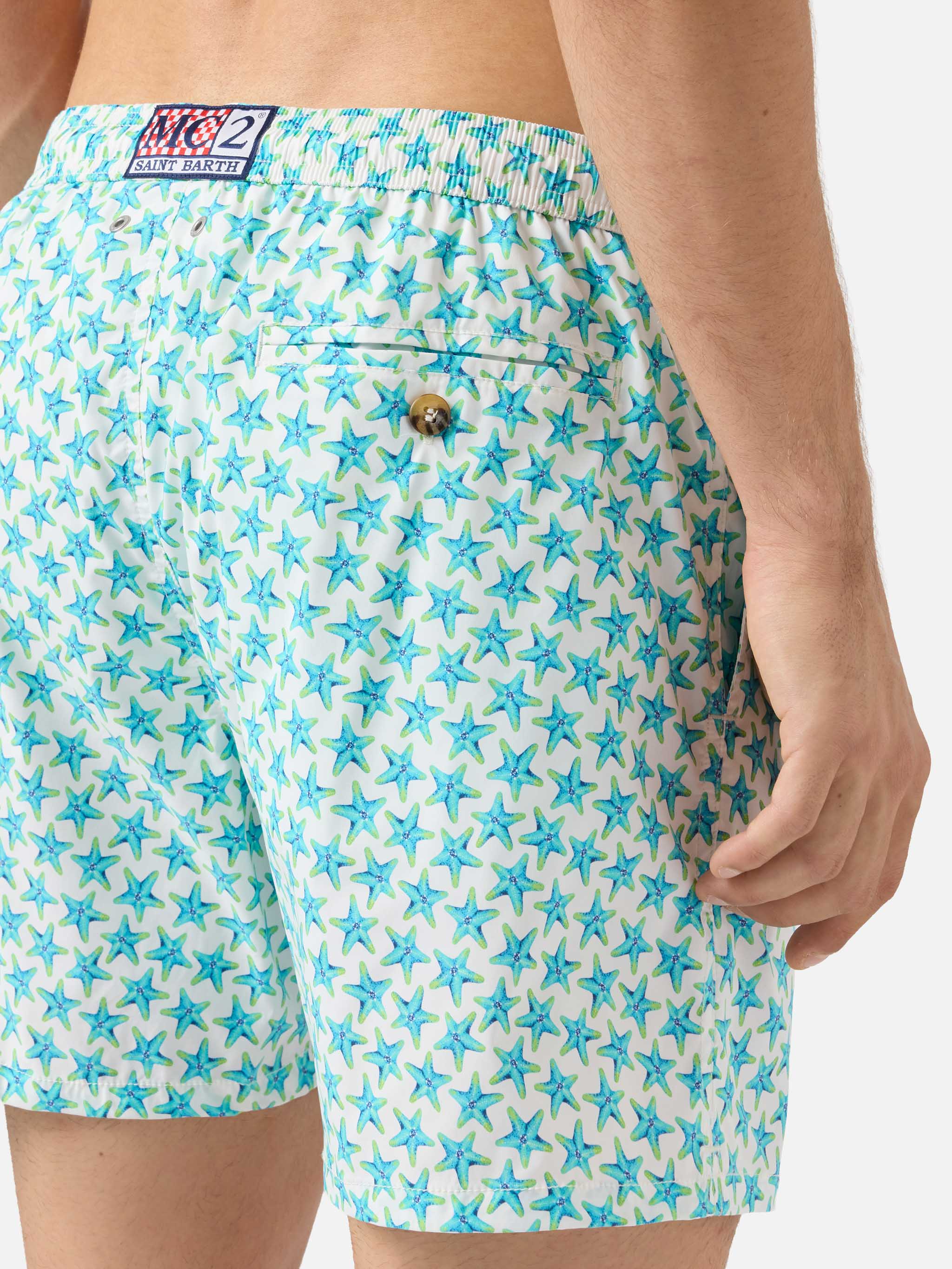 Comfort Light Swim Shorts With Starfish Print White Swimshort