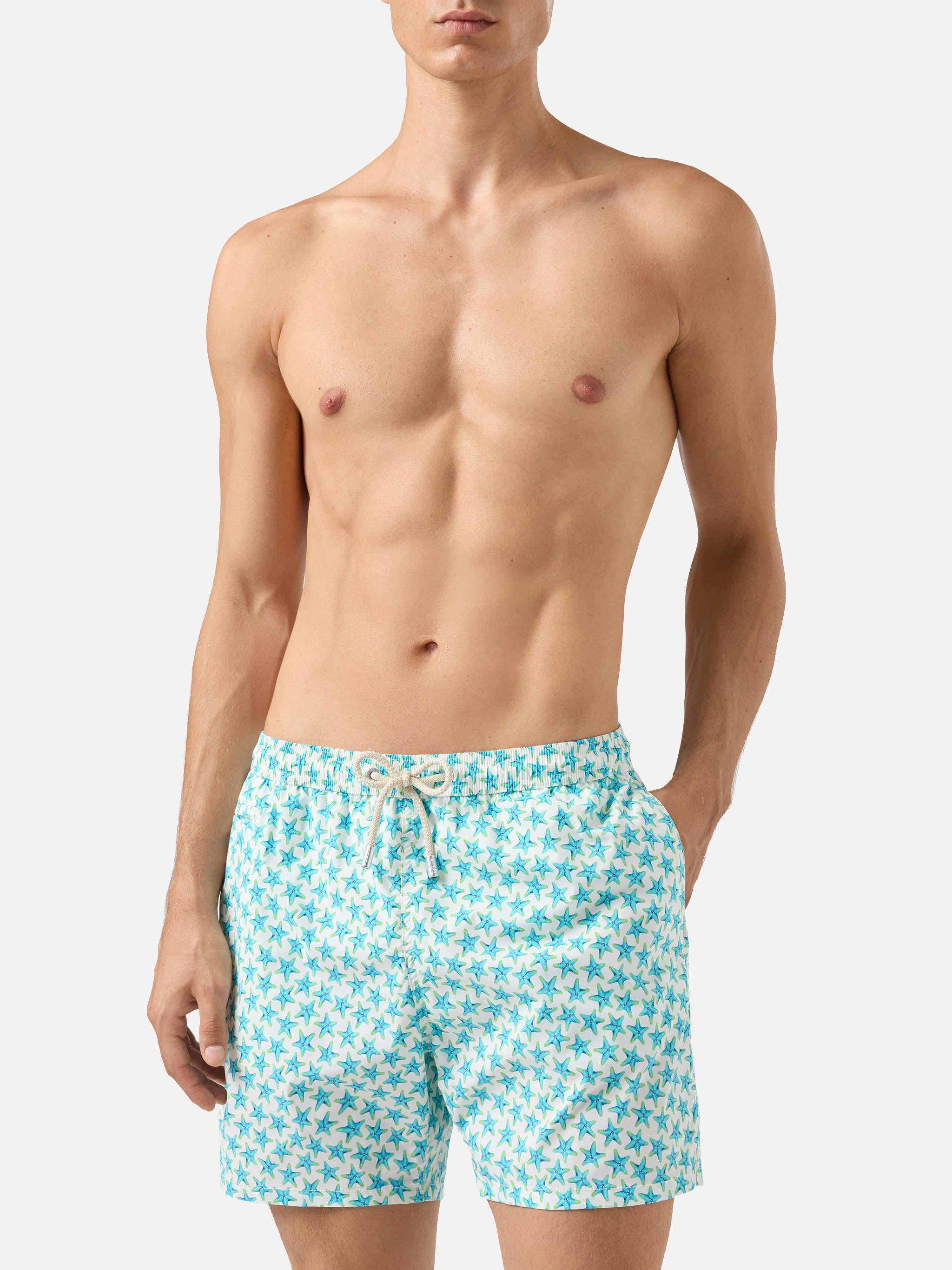 Comfort Light Swim Shorts With Starfish Print White Swimshort