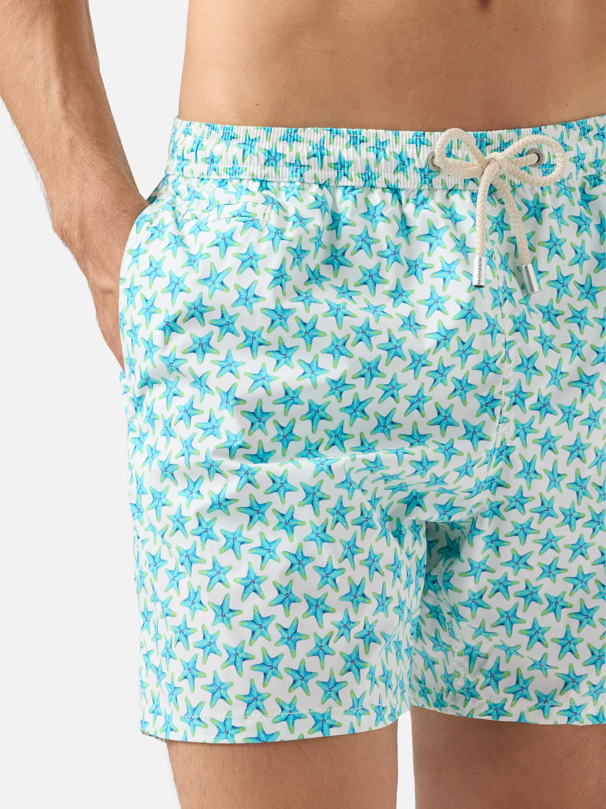 Comfort Light Swim Shorts With Starfish Print White Swimshort