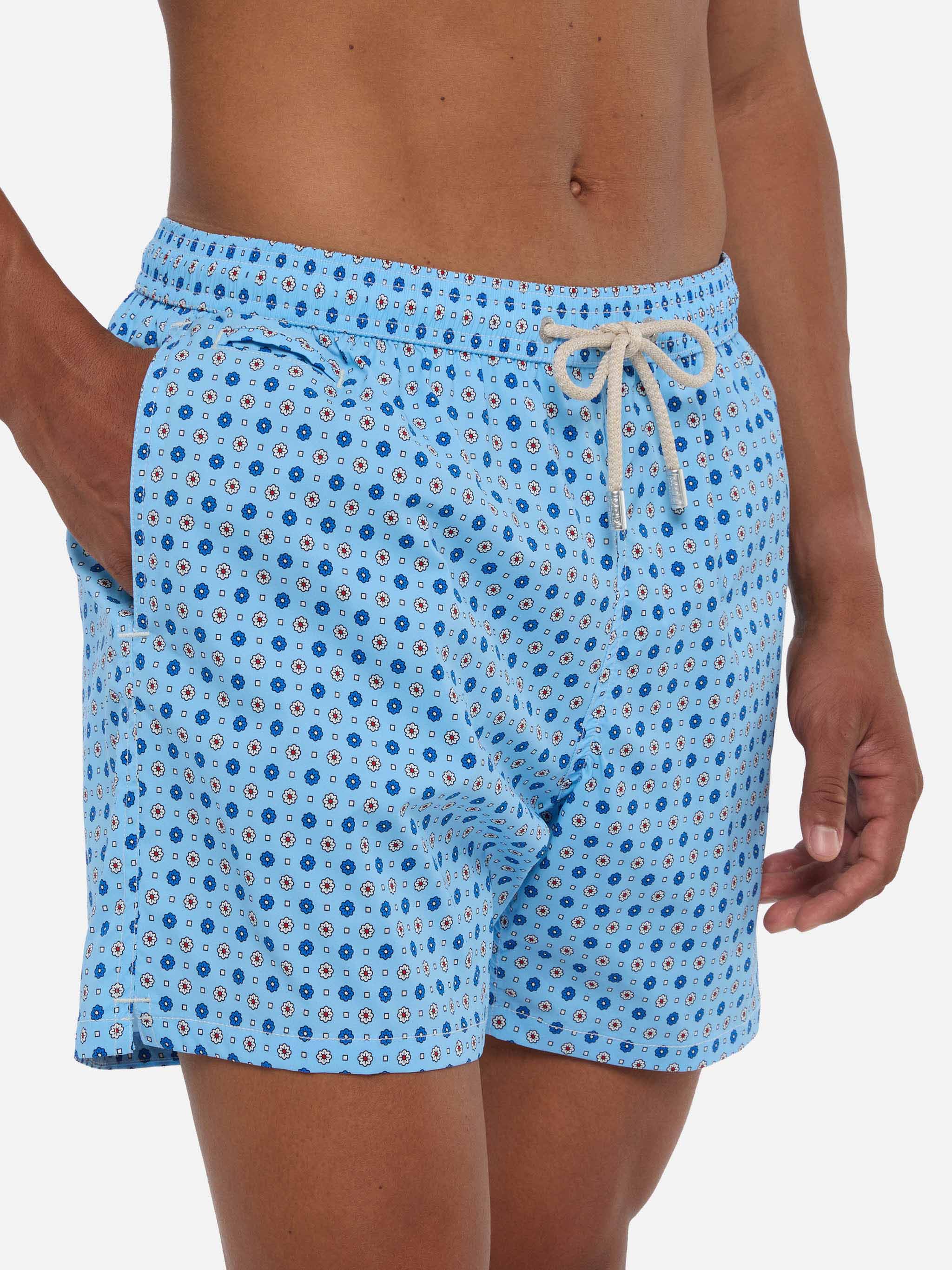 Comfort Light Swim Shorts With Micro Tie Print Blue Swimshort