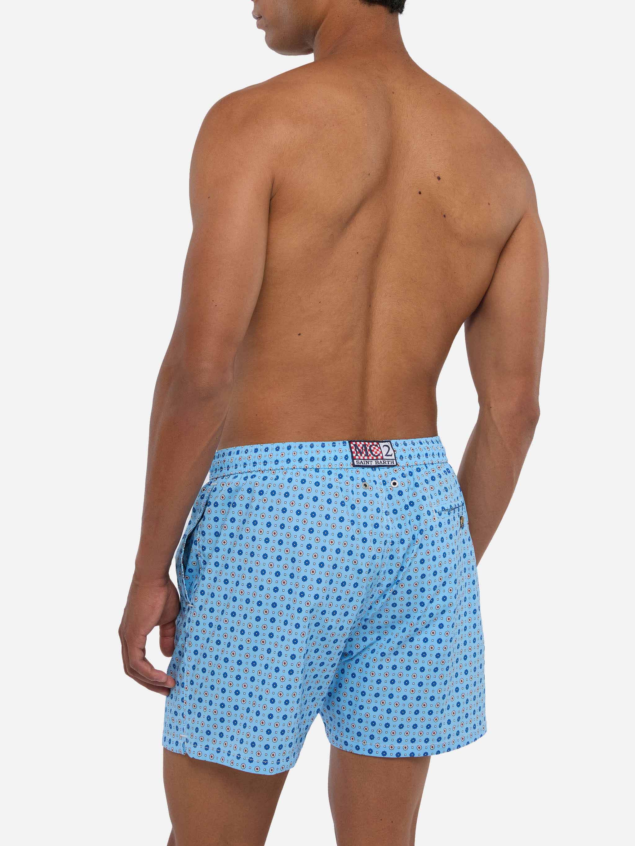 Comfort Light Swim Shorts With Micro Tie Print Blue Swimshort