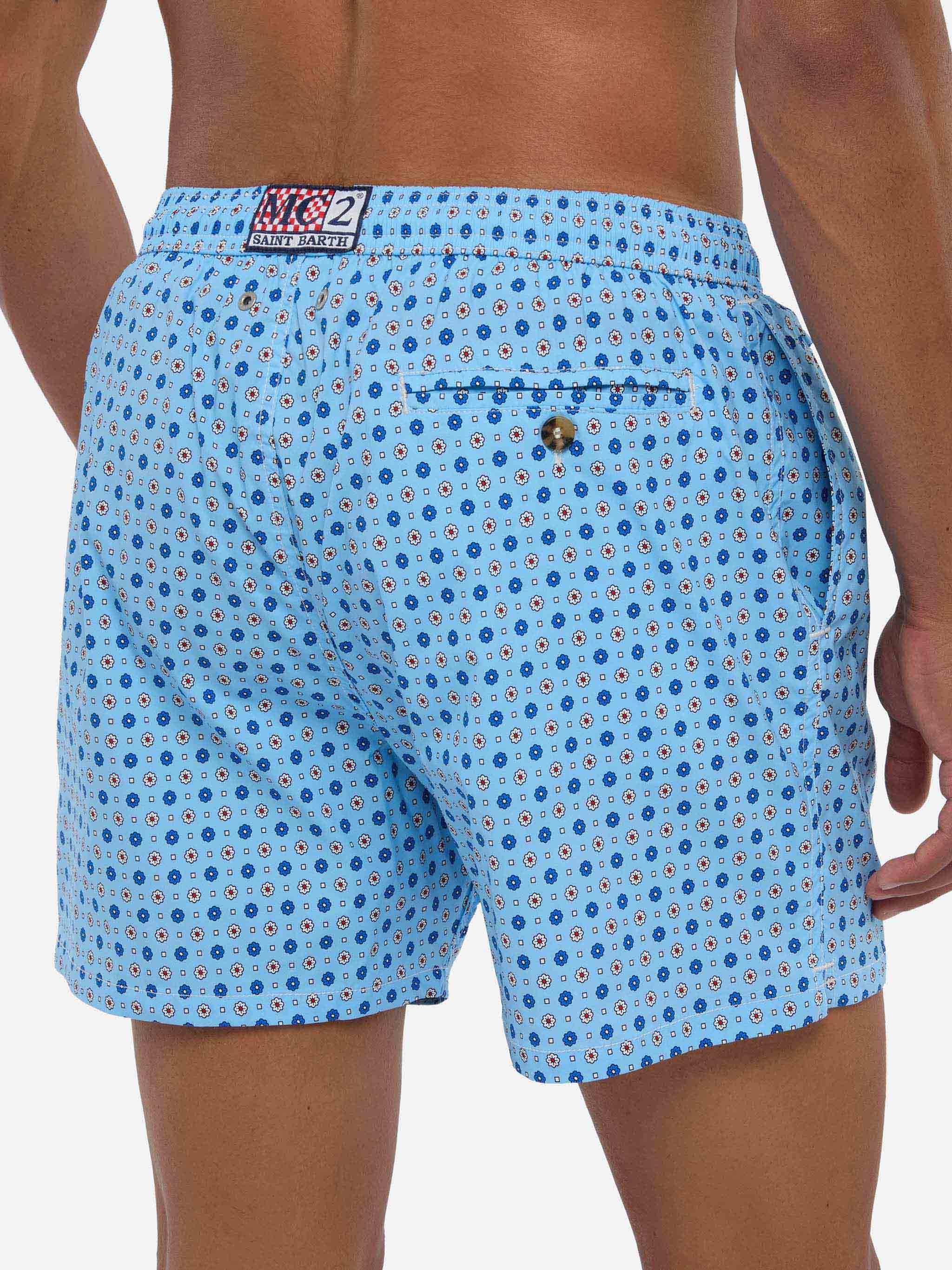 Comfort Light Swim Shorts With Micro Tie Print Blue Swimshort