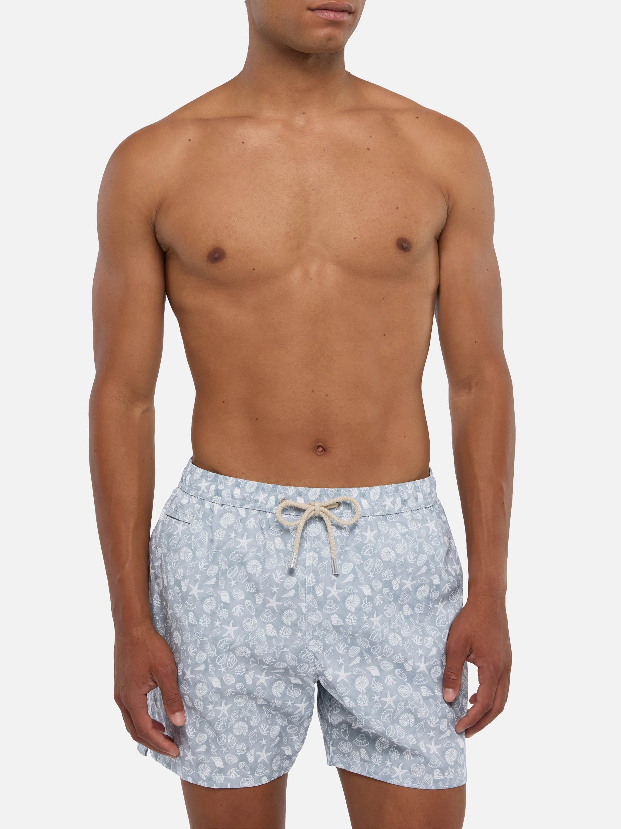 Comfort Light Swim Shorts With Shells Print Grey Swimshort