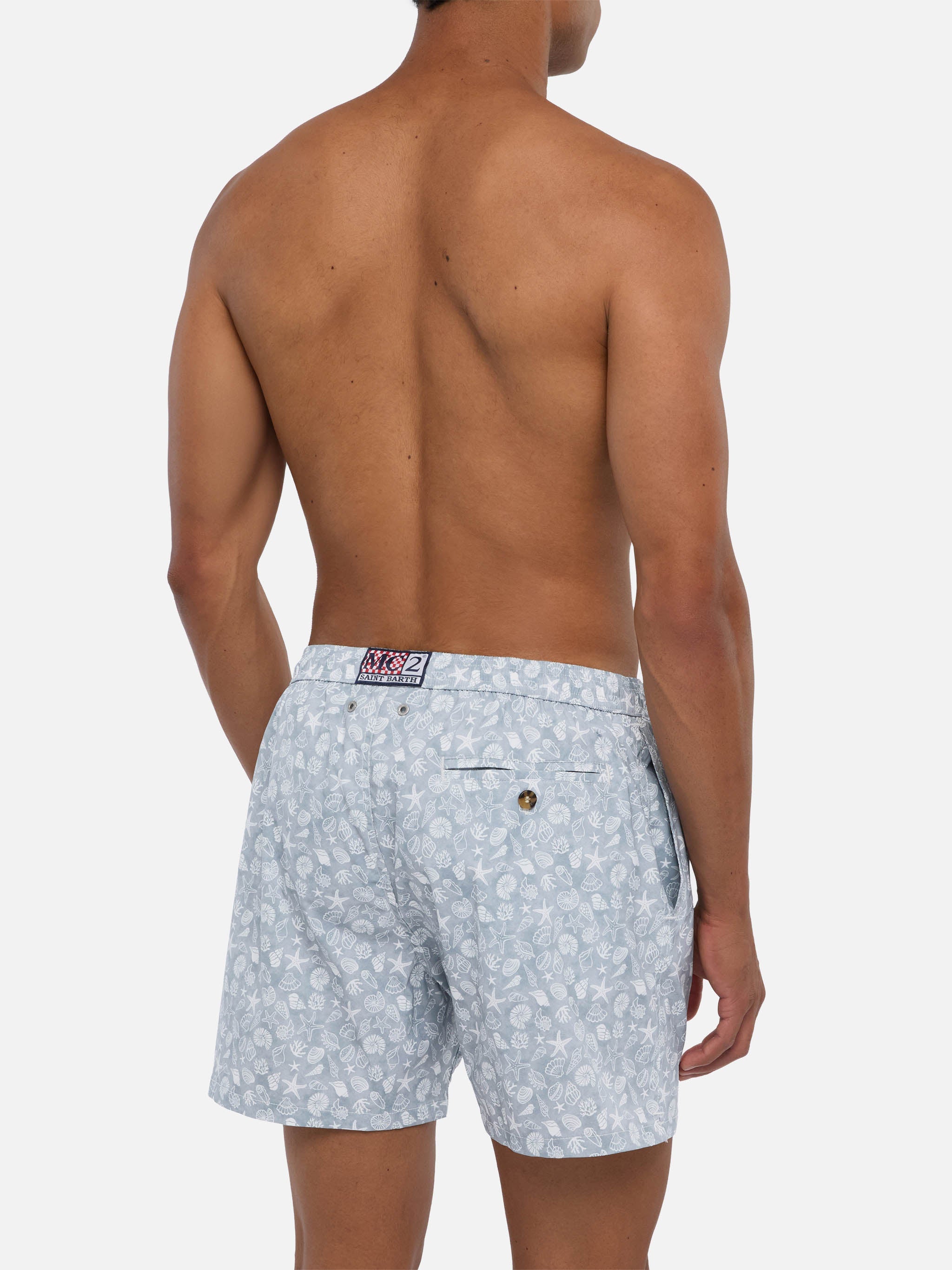 Comfort Light Swim Shorts With Shells Print Grey Swimshort