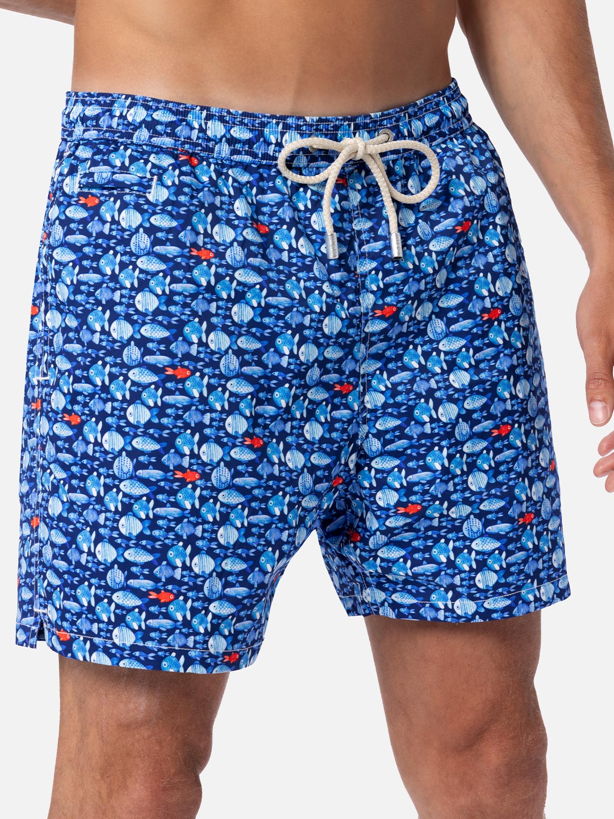 Comfort Light Classic Stretch Swim Shorts With Fishes Print Blue Swimshort