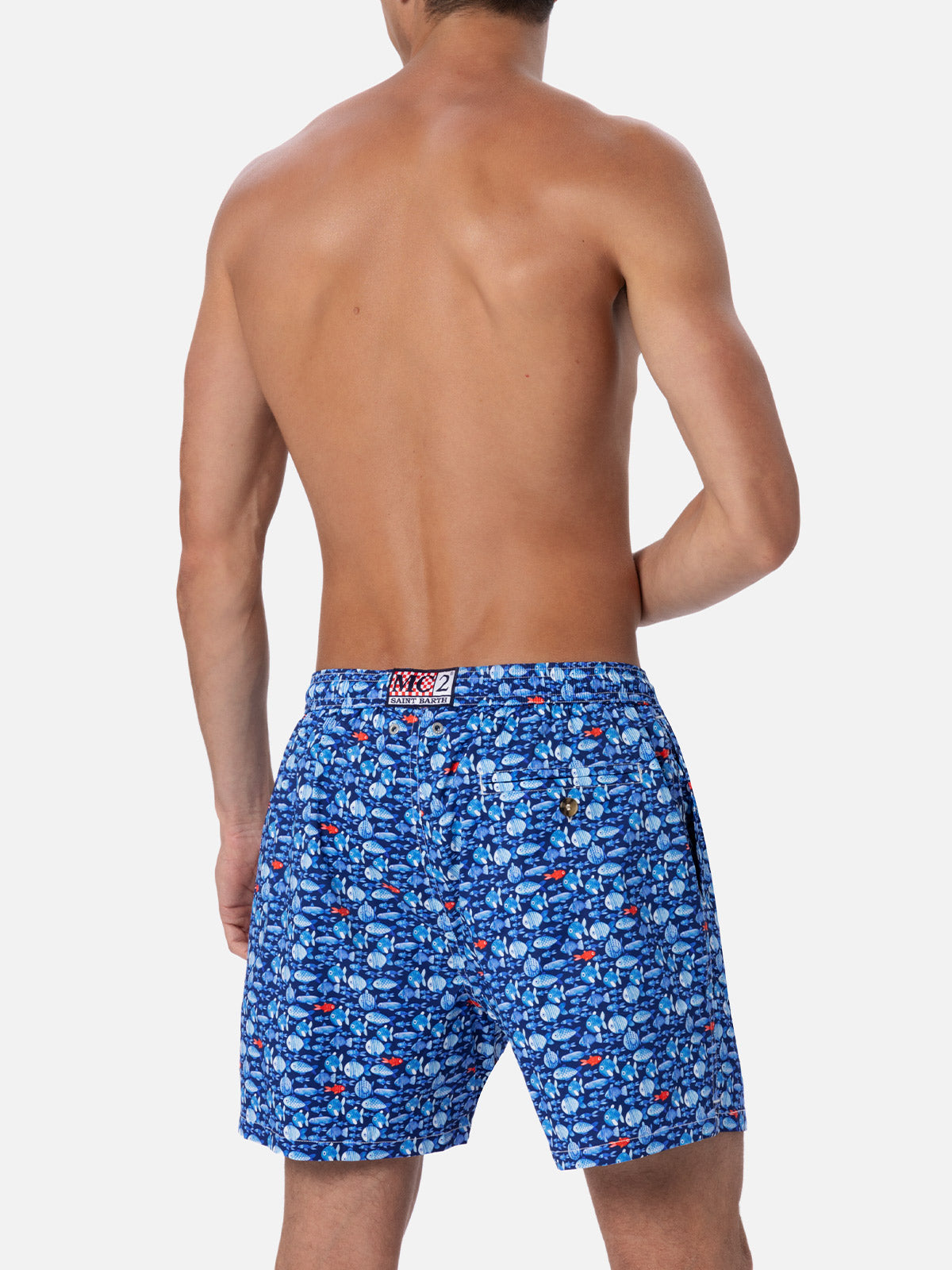 Comfort Light Classic Stretch Swim Shorts With Fishes Print Blue Swimshort