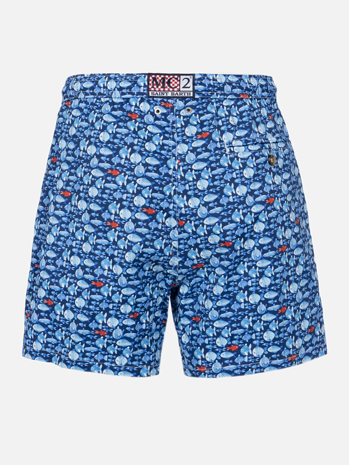 Comfort Light Classic Stretch Swim Shorts With Fishes Print Blue Swimshort