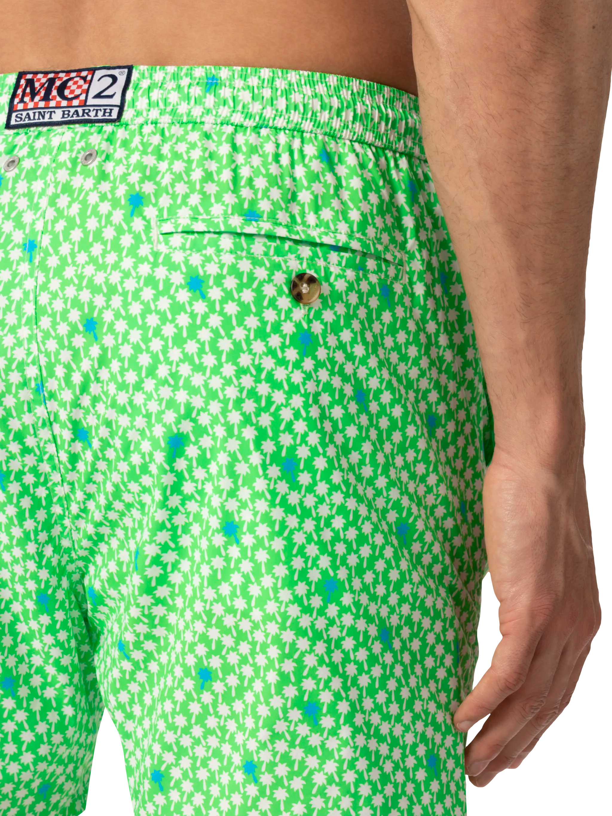 Comfort Light Swim Shorts With Palm Print Green Swimshort