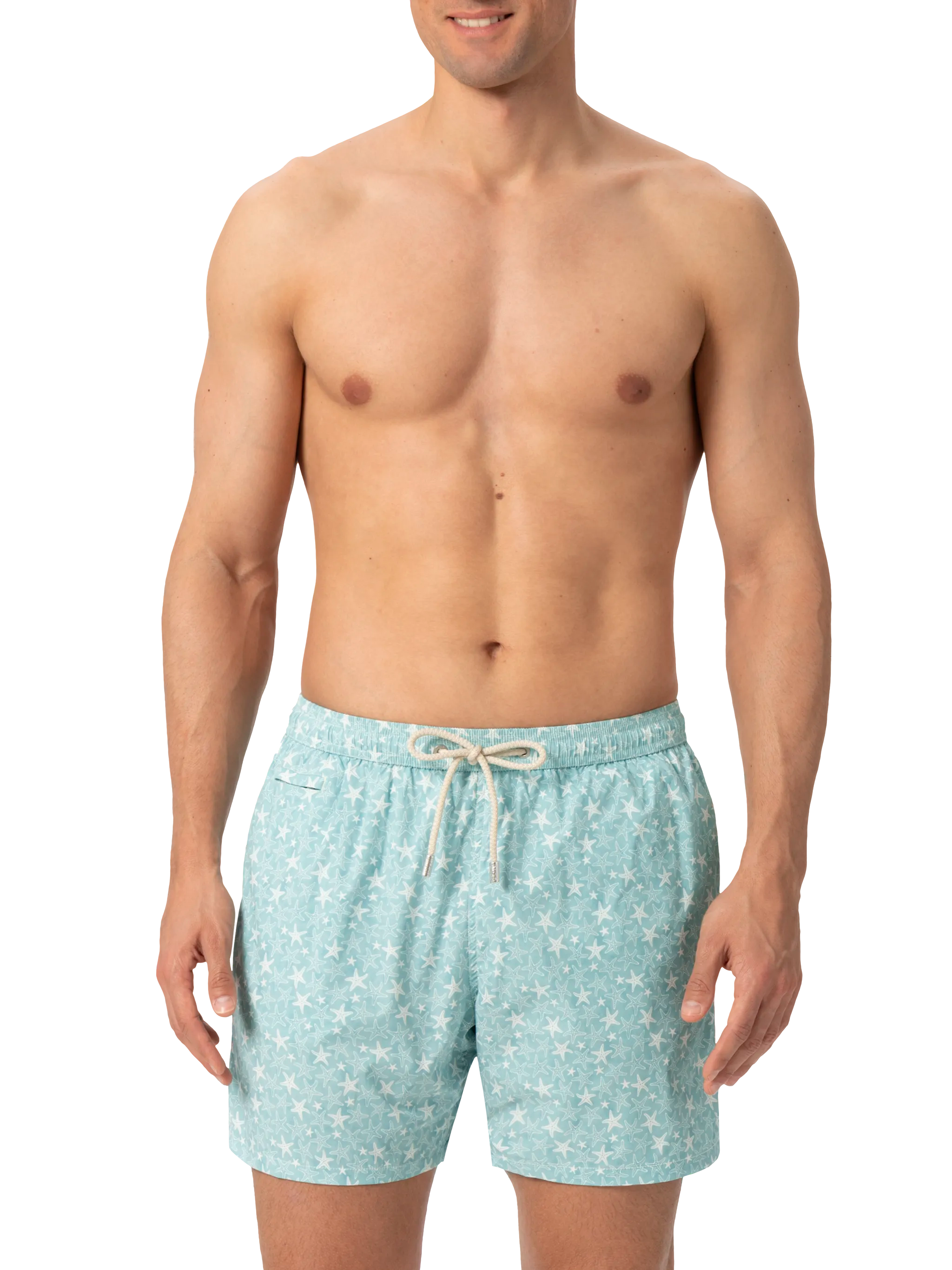 Comfort Light Swim Shorts With Tropical Shell Print Green Swimshort