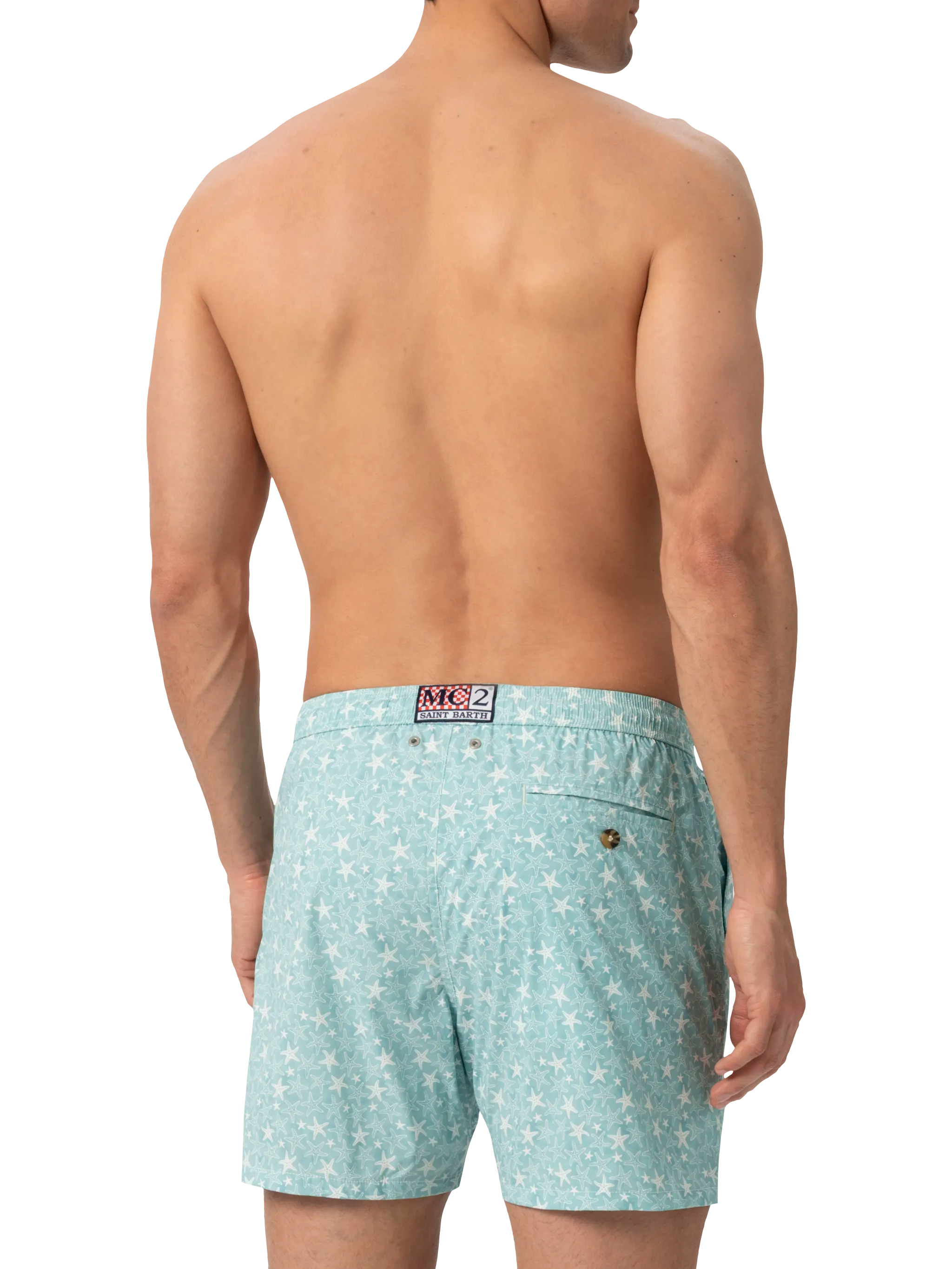 Comfort Light Swim Shorts With Tropical Shell Print Green Swimshort