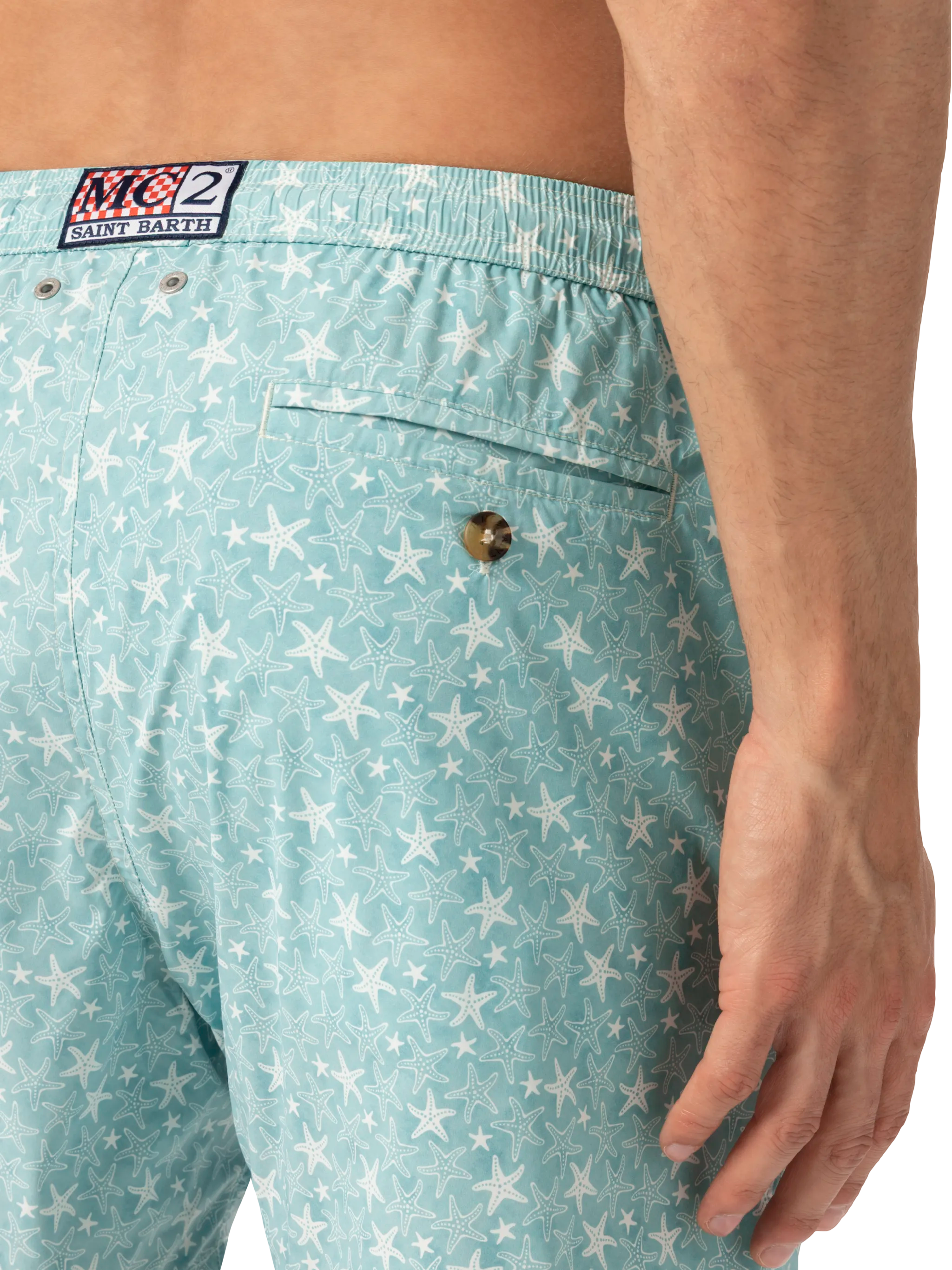 Comfort Light Swim Shorts With Tropical Shell Print Green Swimshort