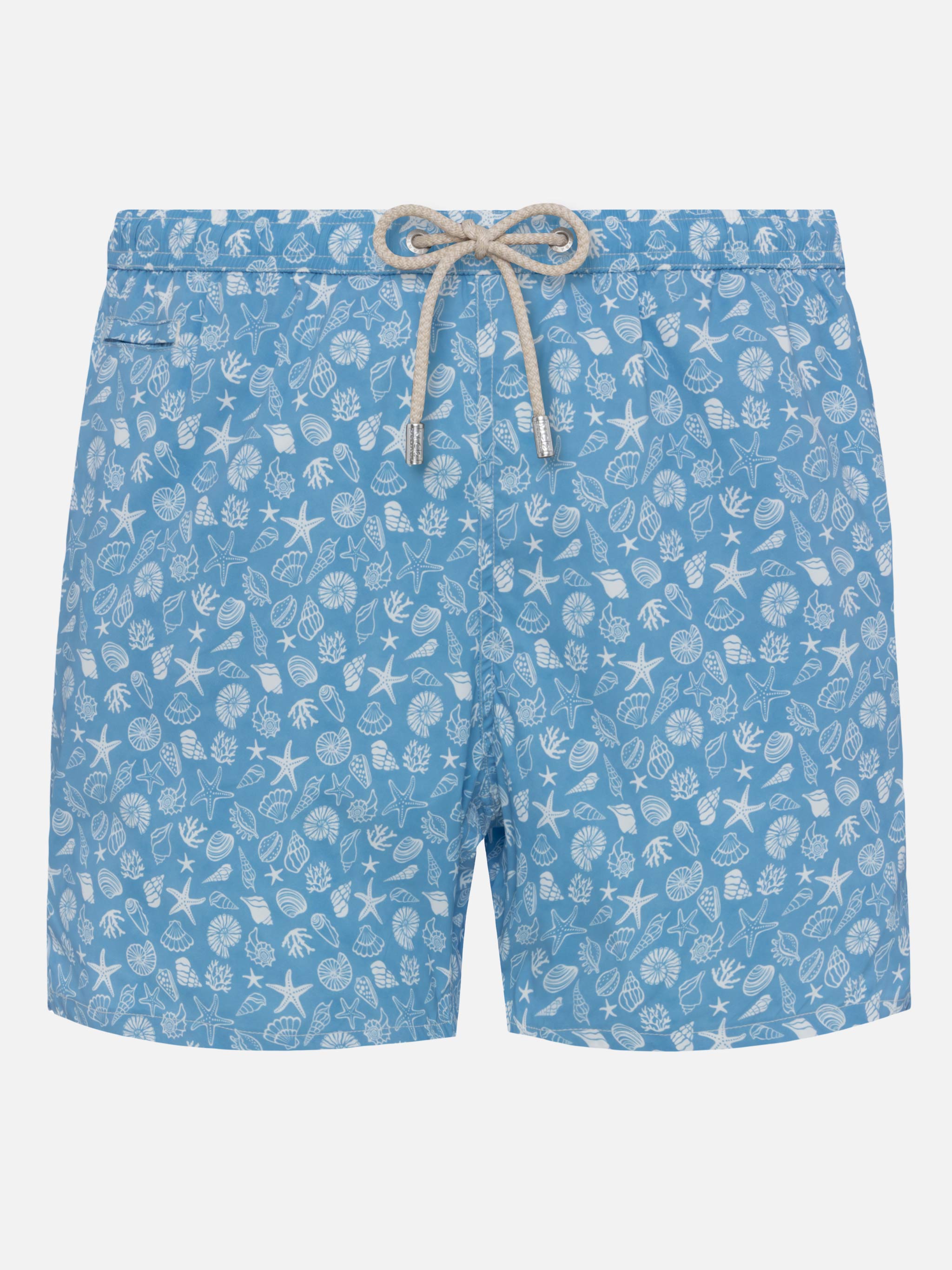 Comfort Light Swim Shorts With Tropical Shell Print Blue Swimshort