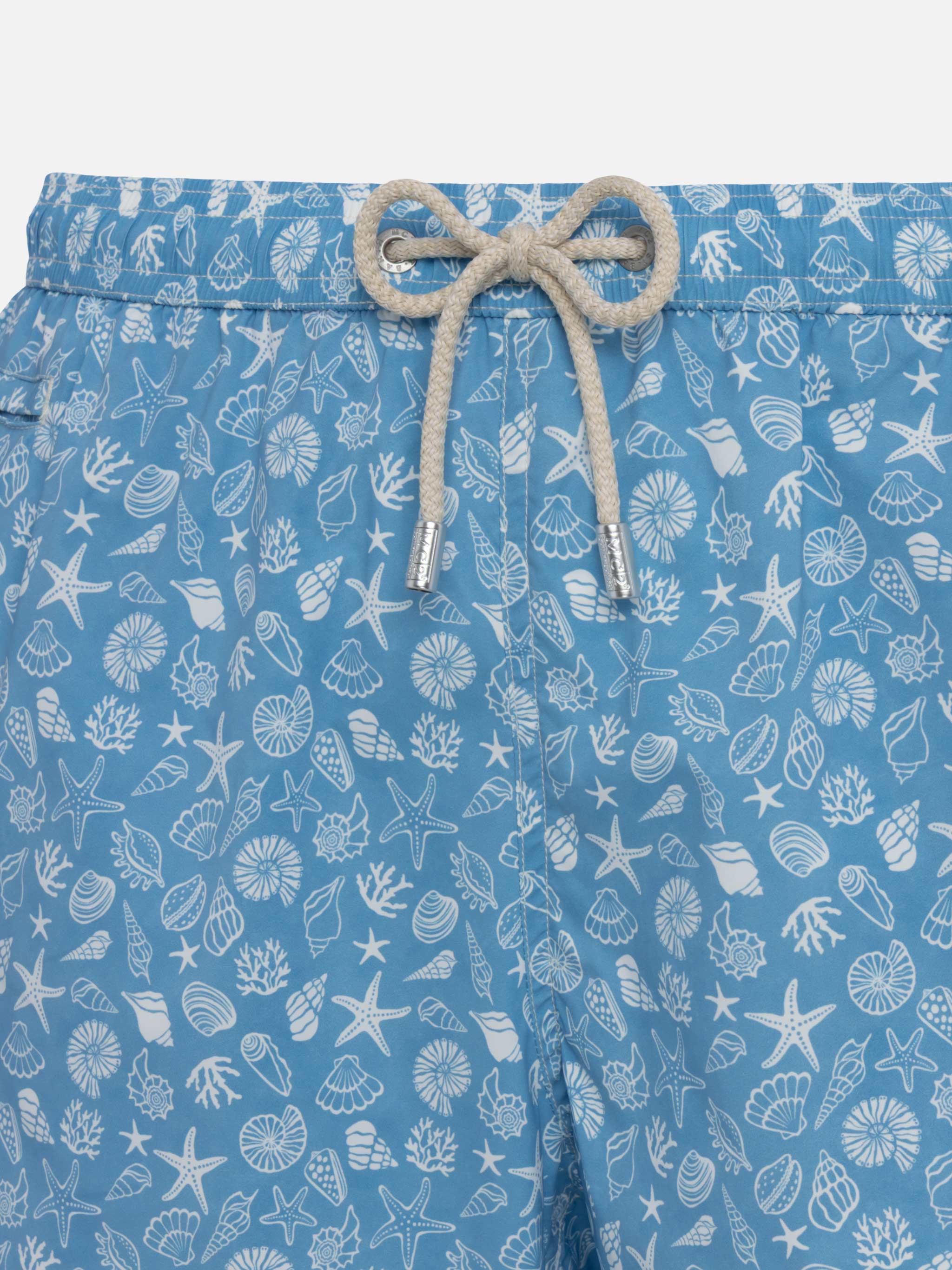 Comfort Light Swim Shorts With Tropical Shell Print Blue Swimshort