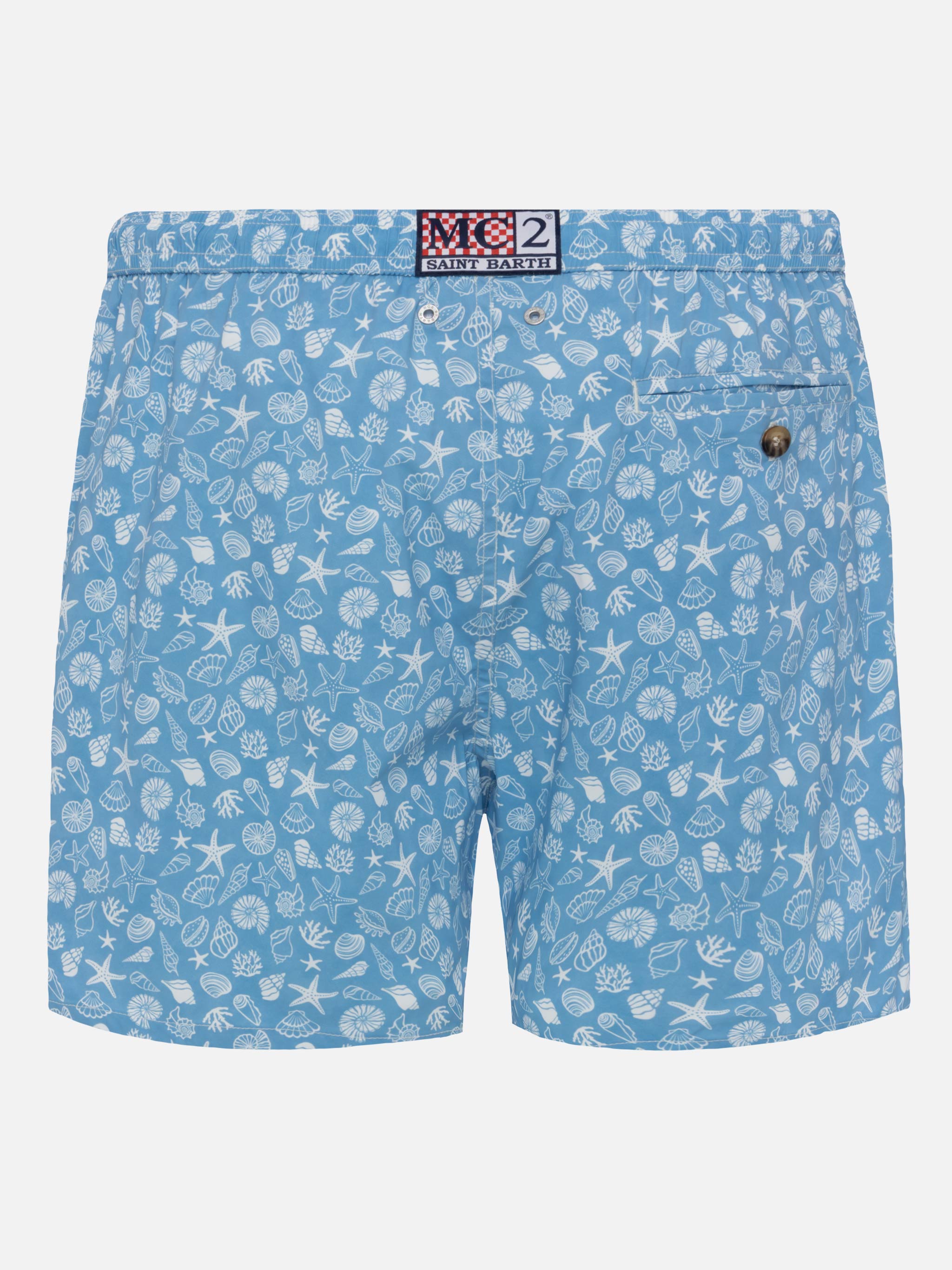 Comfort Light Swim Shorts With Tropical Shell Print Blue Swimshort