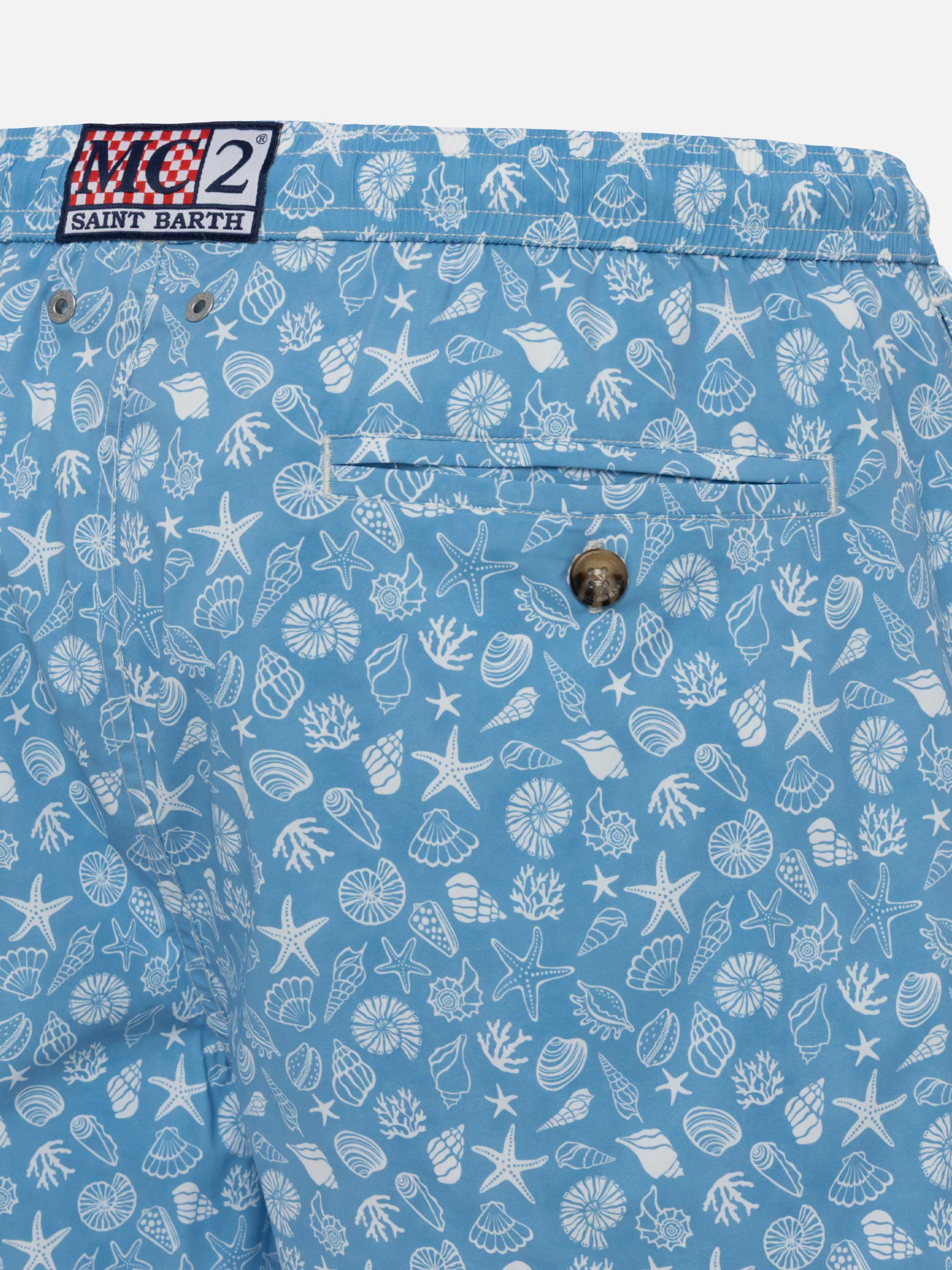Comfort Light Swim Shorts With Tropical Shell Print Blue Swimshort