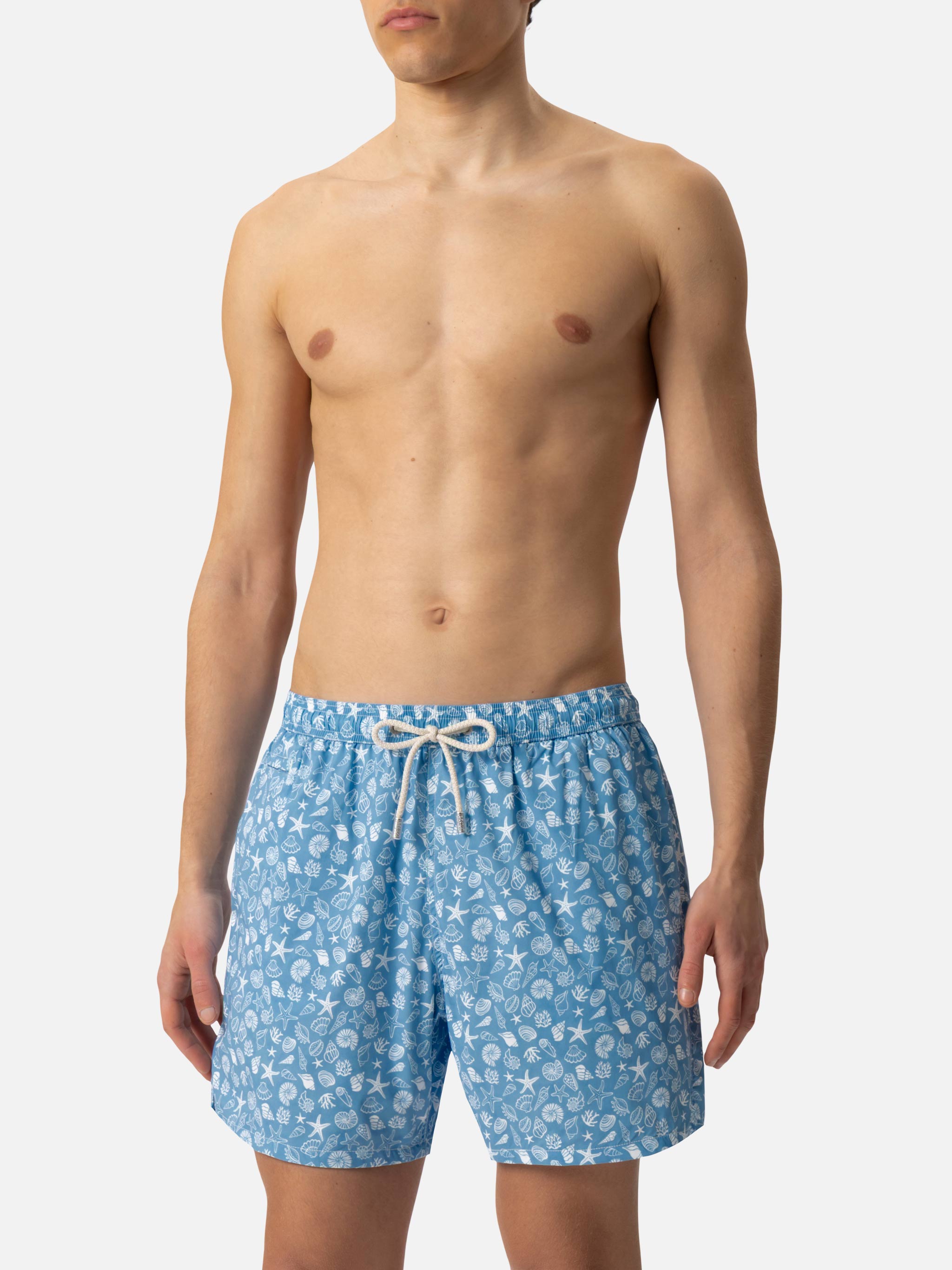 Comfort Light Swim Shorts With Tropical Shell Print Blue Swimshort
