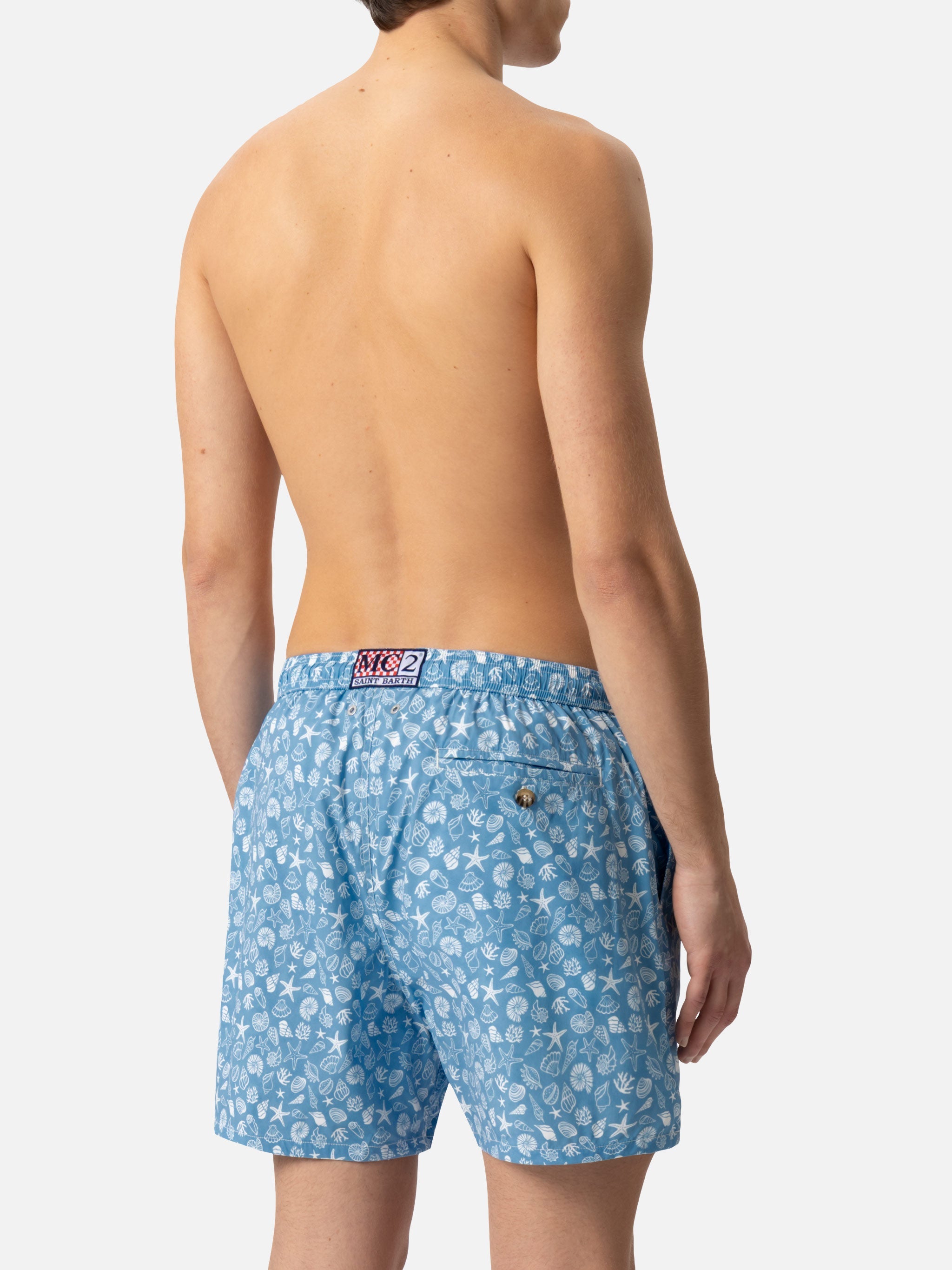 Comfort Light Swim Shorts With Tropical Shell Print Blue Swimshort
