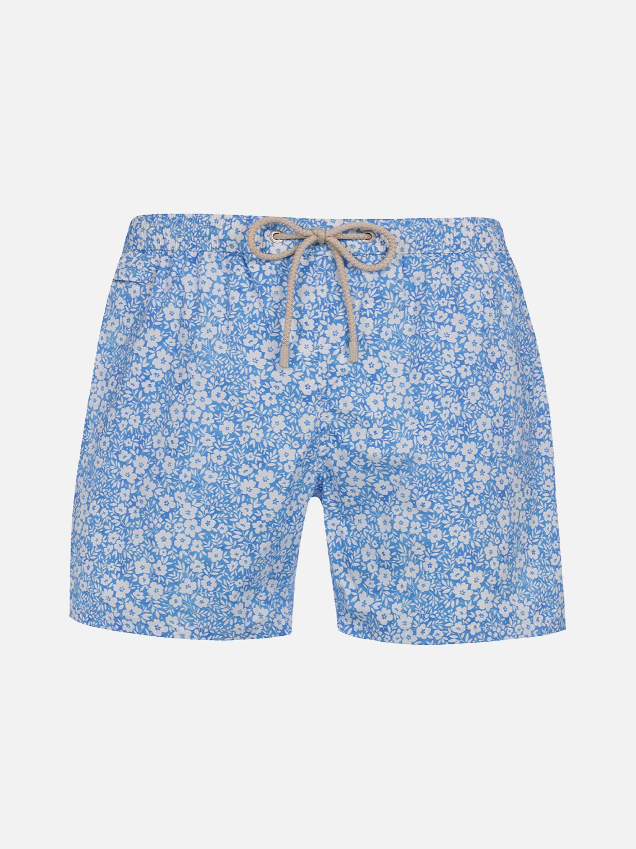 Comfort Light Classic Stretch Swim Shorts With Flower Print Sky Swimshort