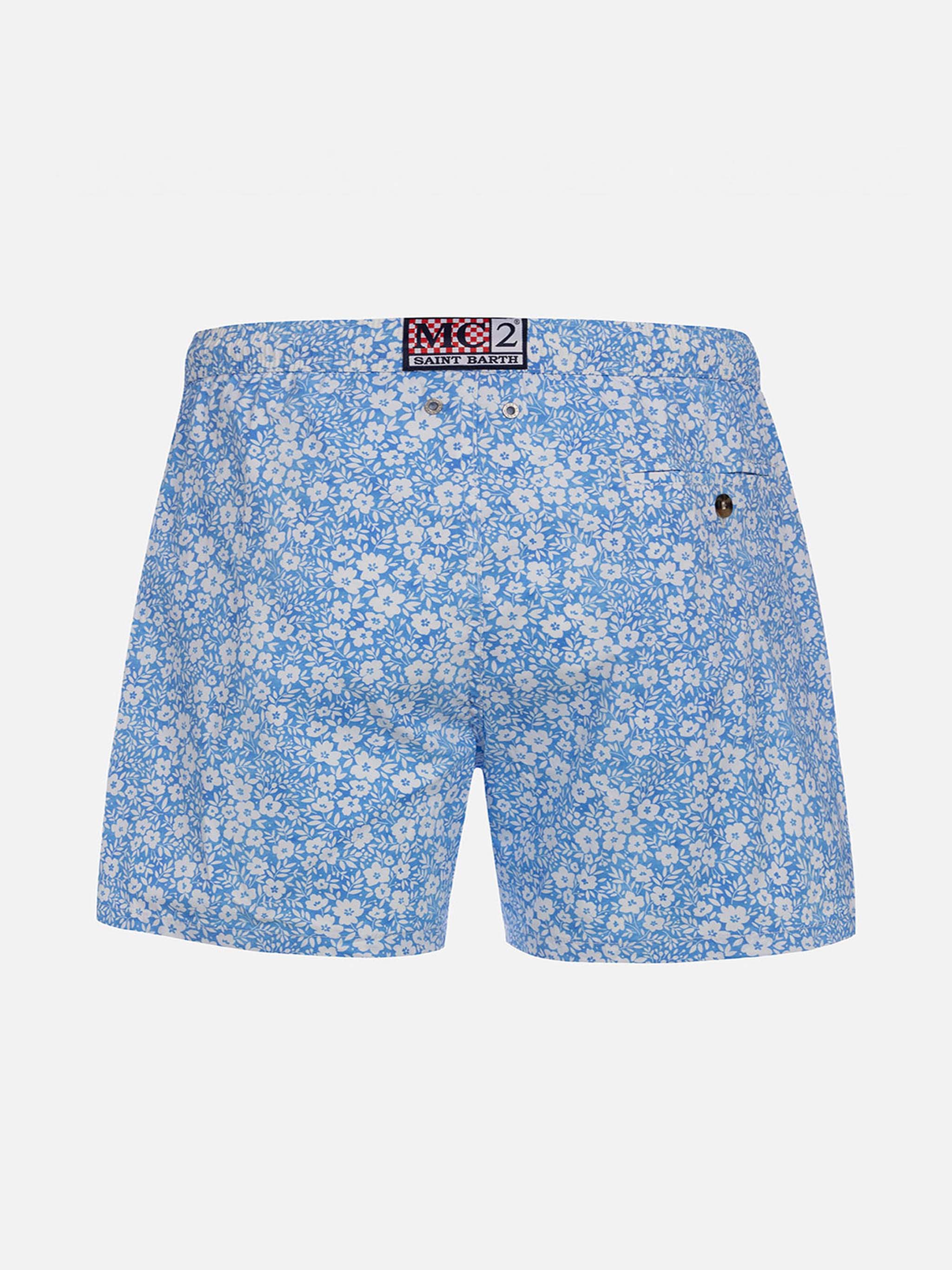 Comfort Light Classic Stretch Swim Shorts With Flower Print Sky Swimshort