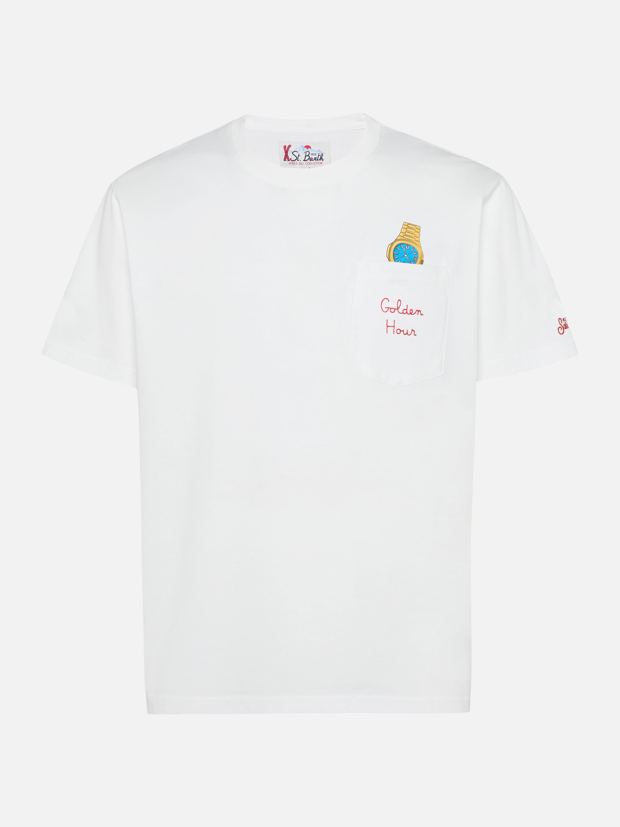 Connor Cotton T-Shirt White With Golden Hour Pocket Embroidery