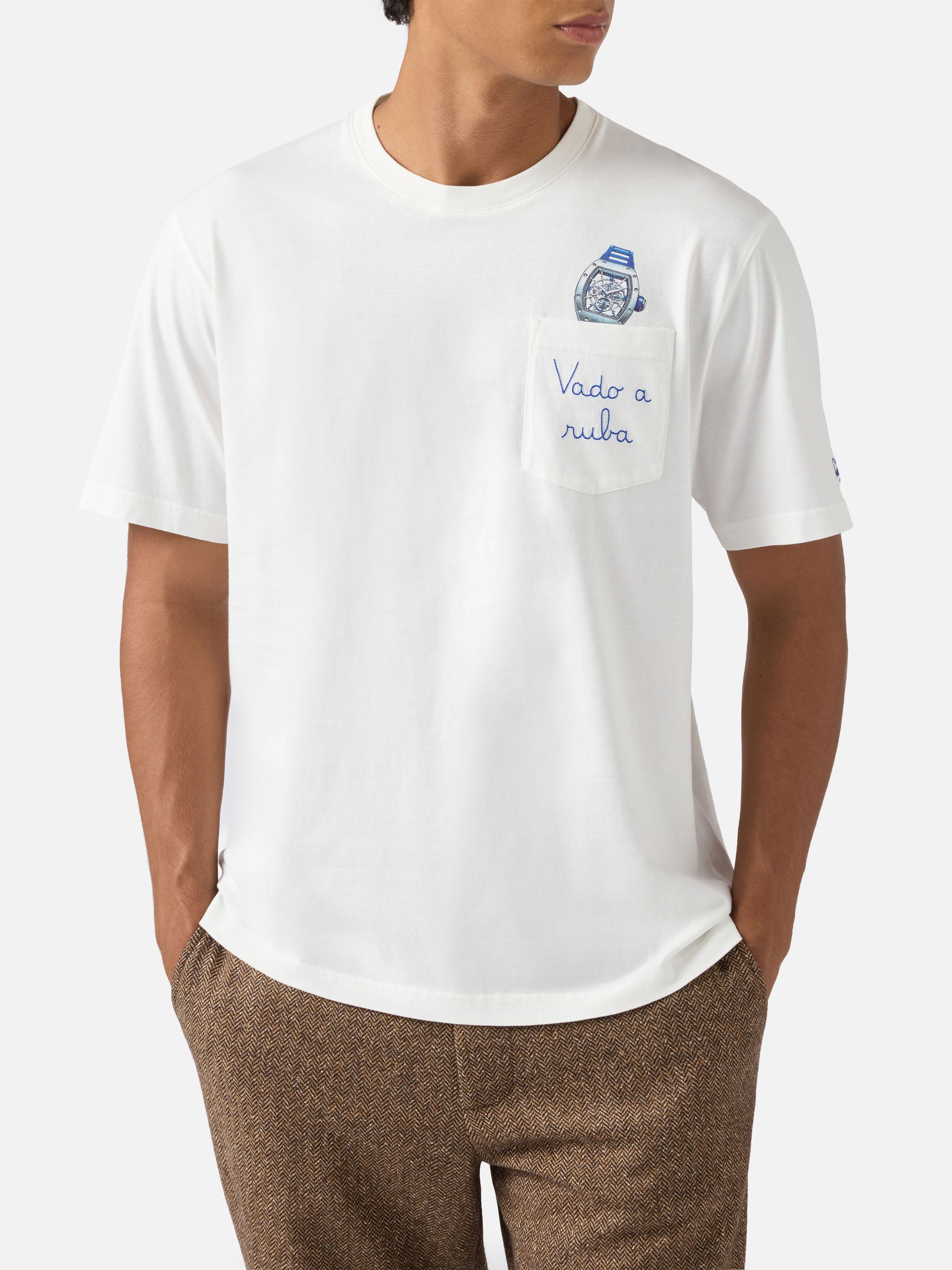 Connor Cotton T-Shirt White With Vado A Ruba Pocket Embroidery