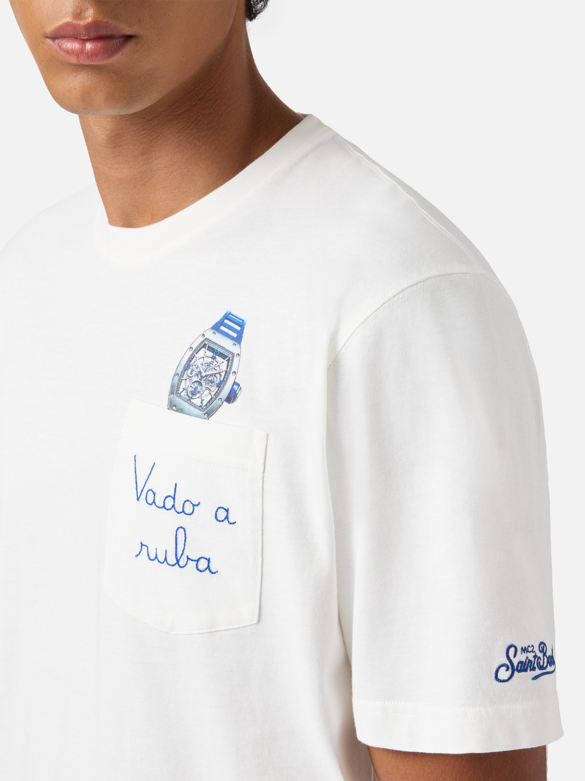 Connor Cotton T-Shirt White With Vado A Ruba Pocket Embroidery
