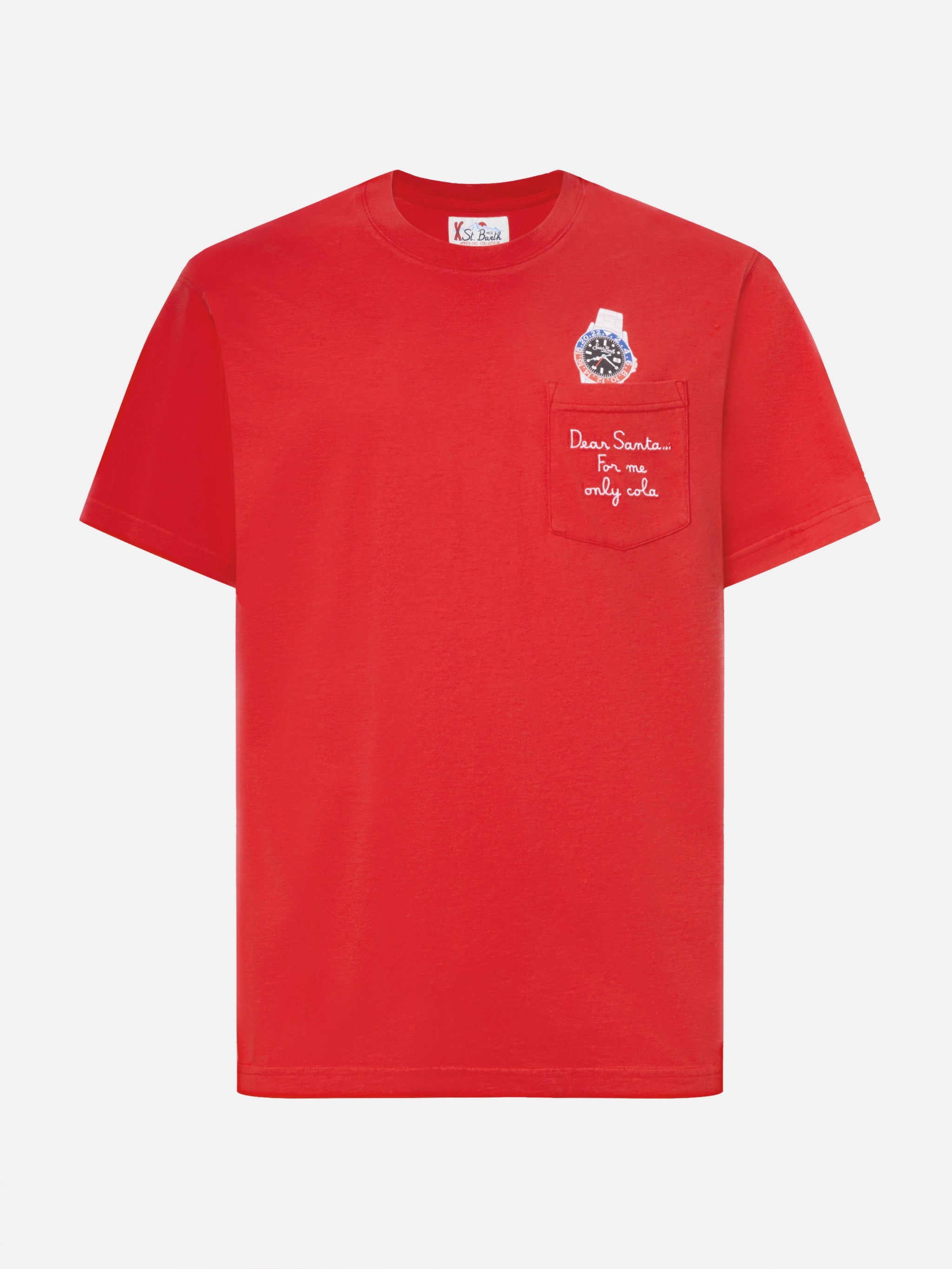 Connor Winter Cotton T-Shirt Red With Dear Santa Pocket Embroidery