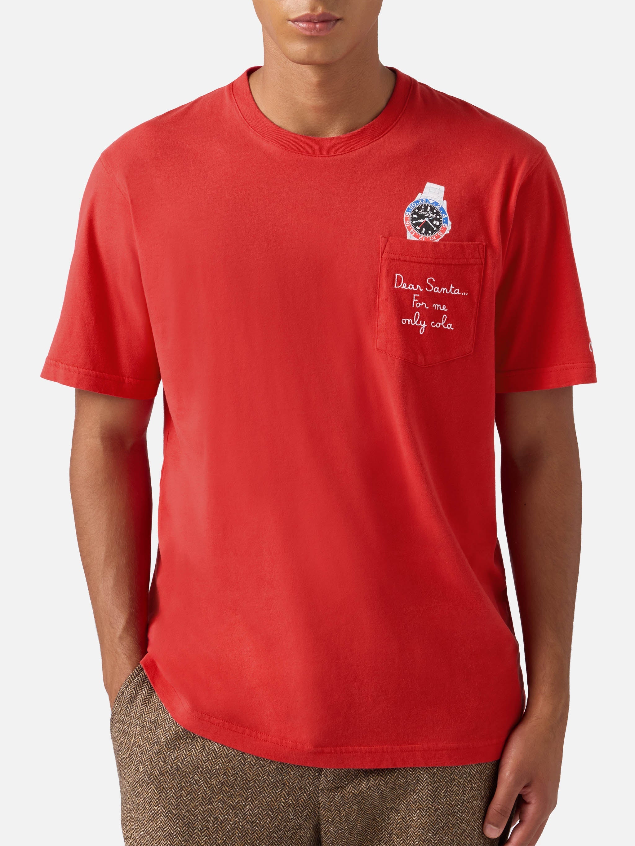 Connor Winter Cotton T-Shirt Red With Dear Santa Pocket Embroidery