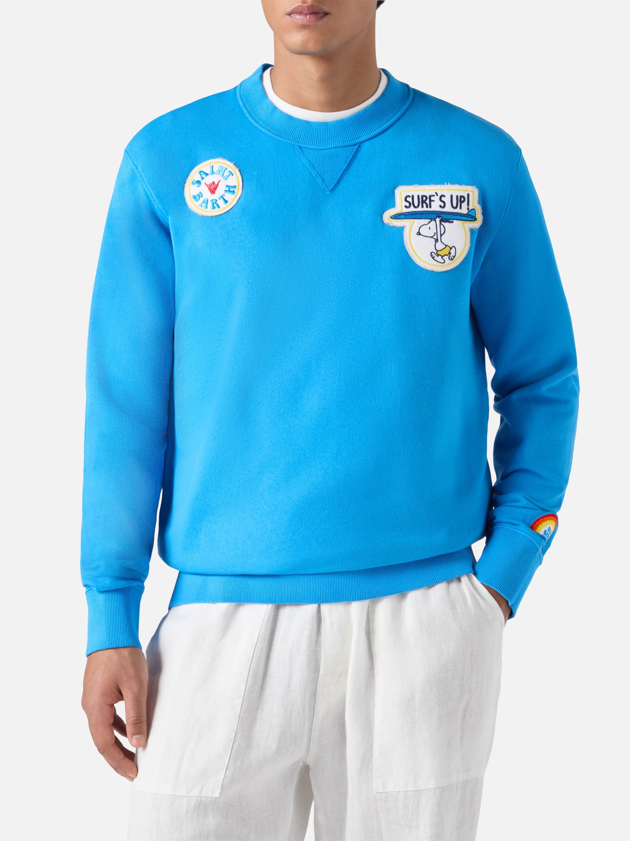 Man Crewneck Cotton Fleece Sweatshirt Cooper With Embroidery Blue