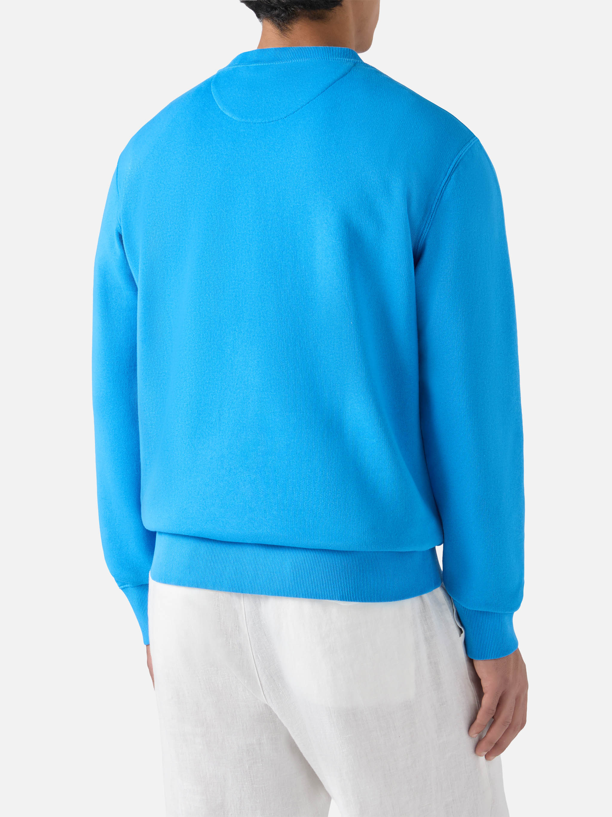 Man Crewneck Cotton Fleece Sweatshirt Cooper With Embroidery Blue
