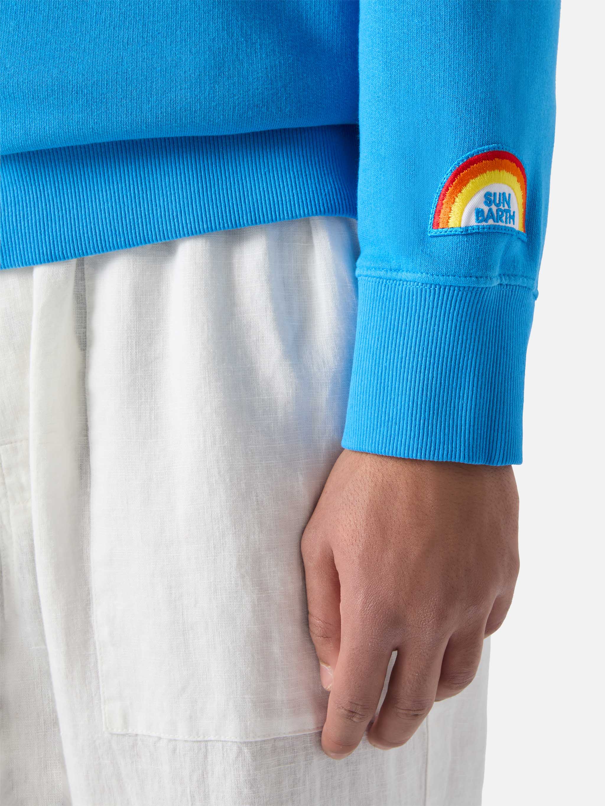 Man Crewneck Cotton Fleece Sweatshirt Cooper With Embroidery Blue