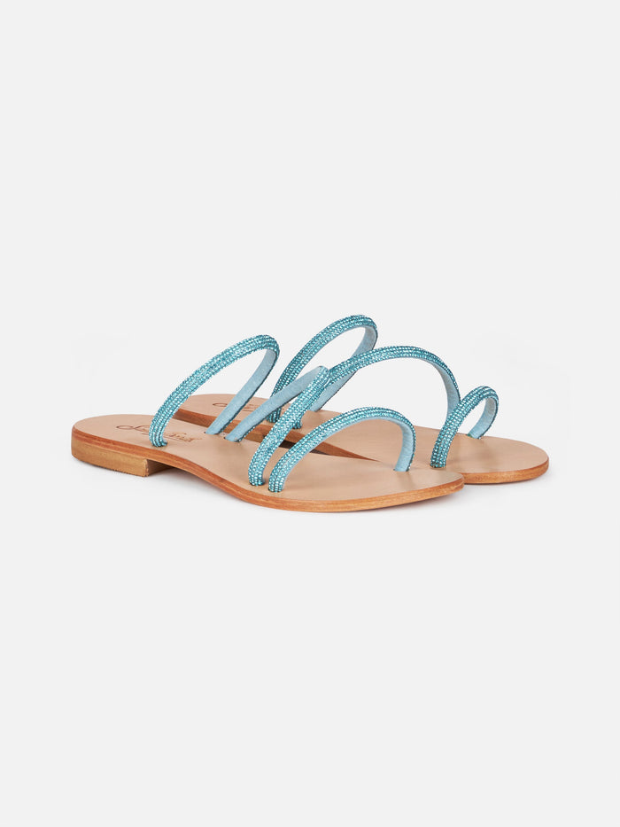 Cora Flat Sandals With Turquoise Rhinestones Sky