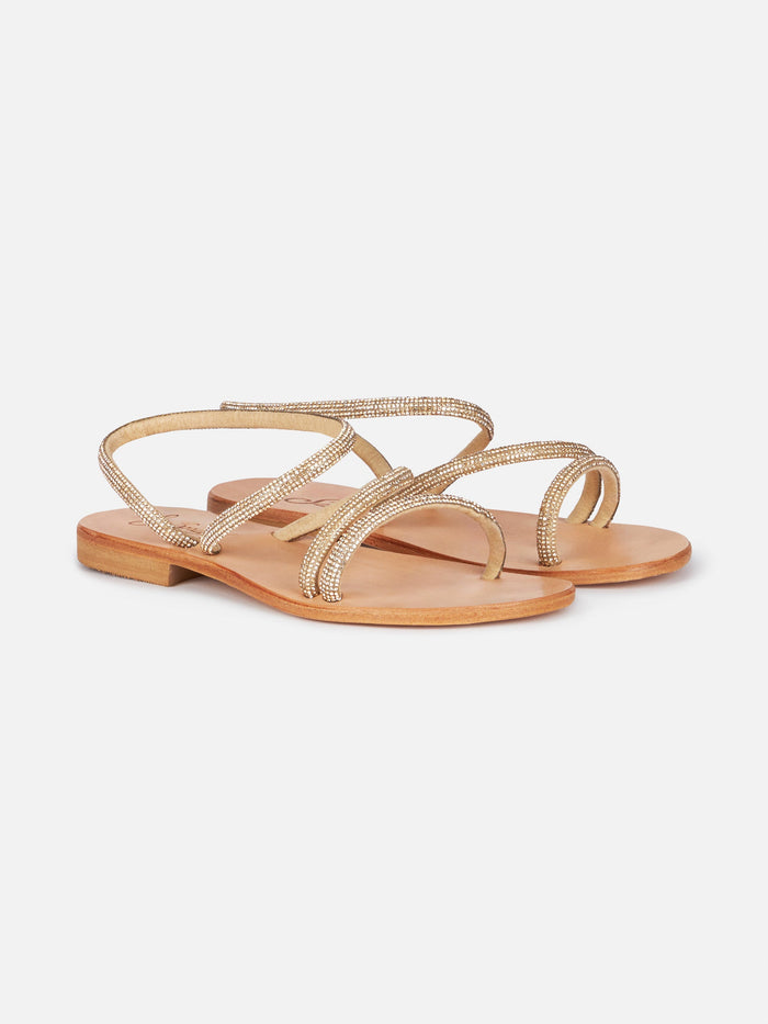 Flat Sandals Cora With Gold Rhinestones __single__ Shoe