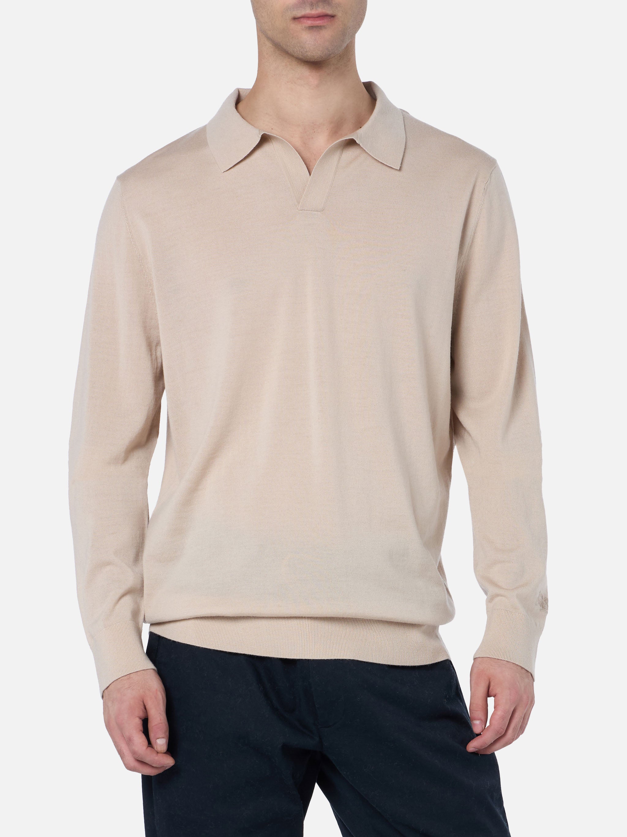 Beige Polo Covent Merino Wool Brown Knitwear
