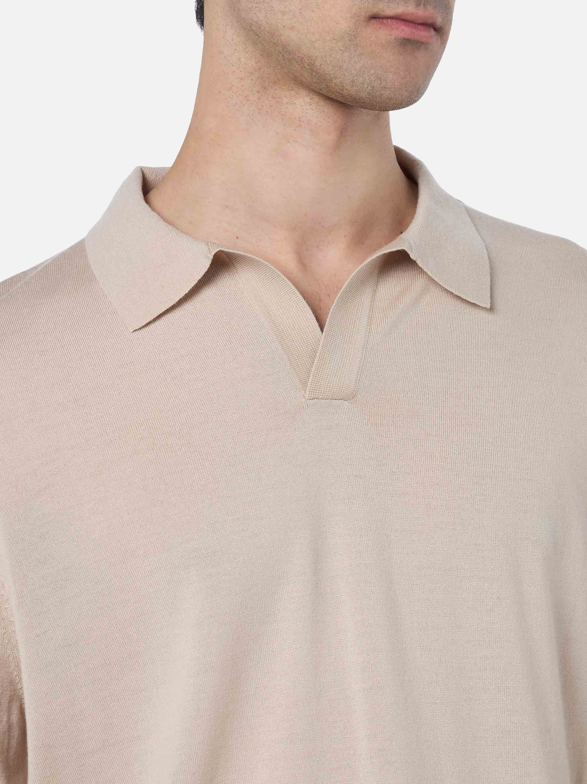Beige Polo Covent Merino Wool Brown Knitwear
