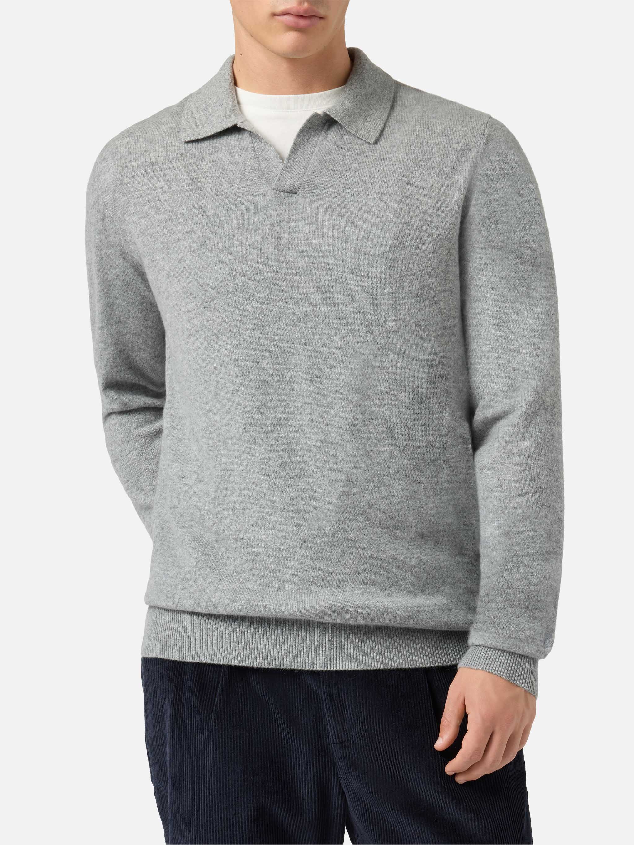Covent Cashmere Knit Polo Melange Grey Knitwear
