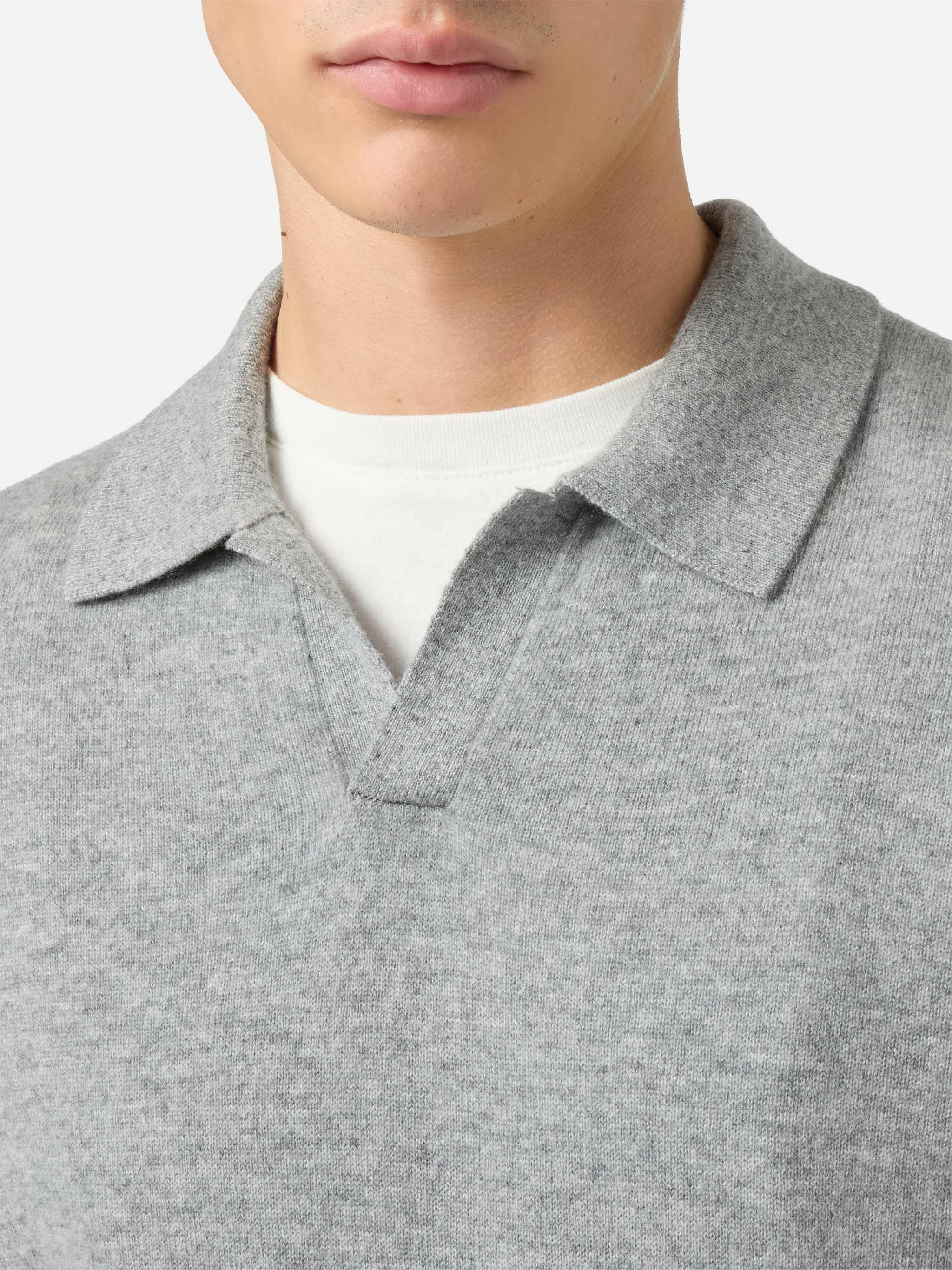 Covent Cashmere Knit Polo Melange Grey Knitwear