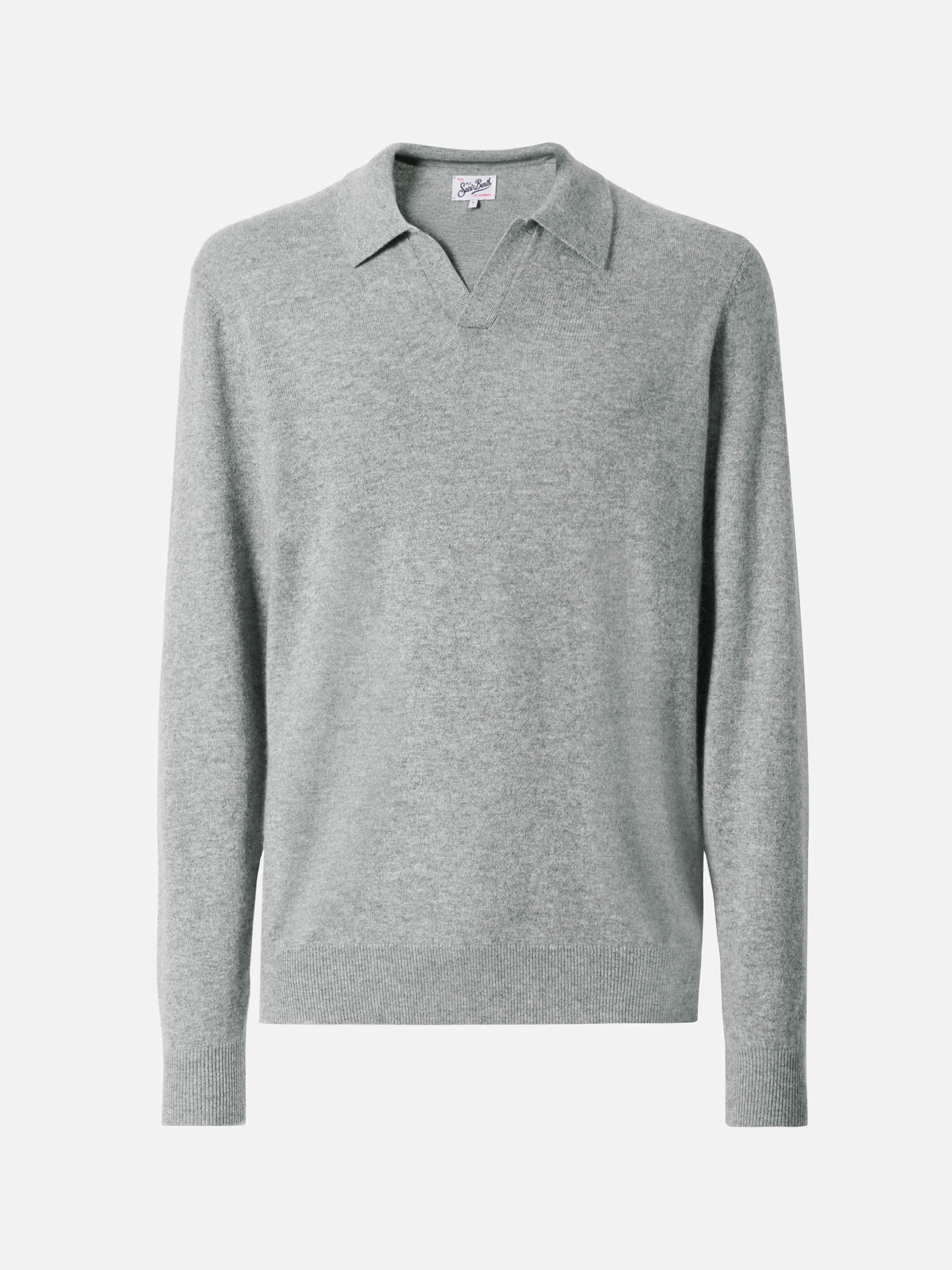 Covent Cashmere Knit Polo Melange Grey Knitwear
