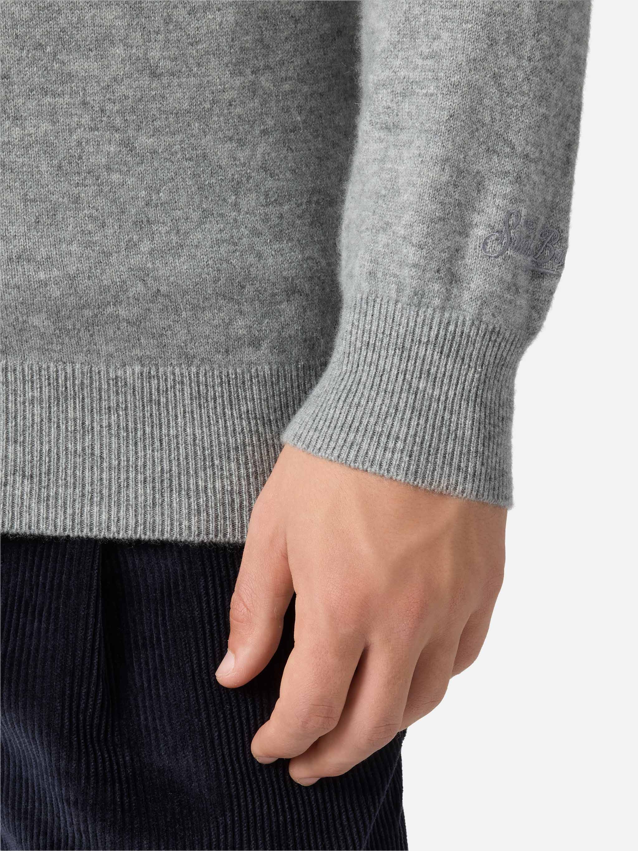 Covent Cashmere Knit Polo Melange Grey Knitwear
