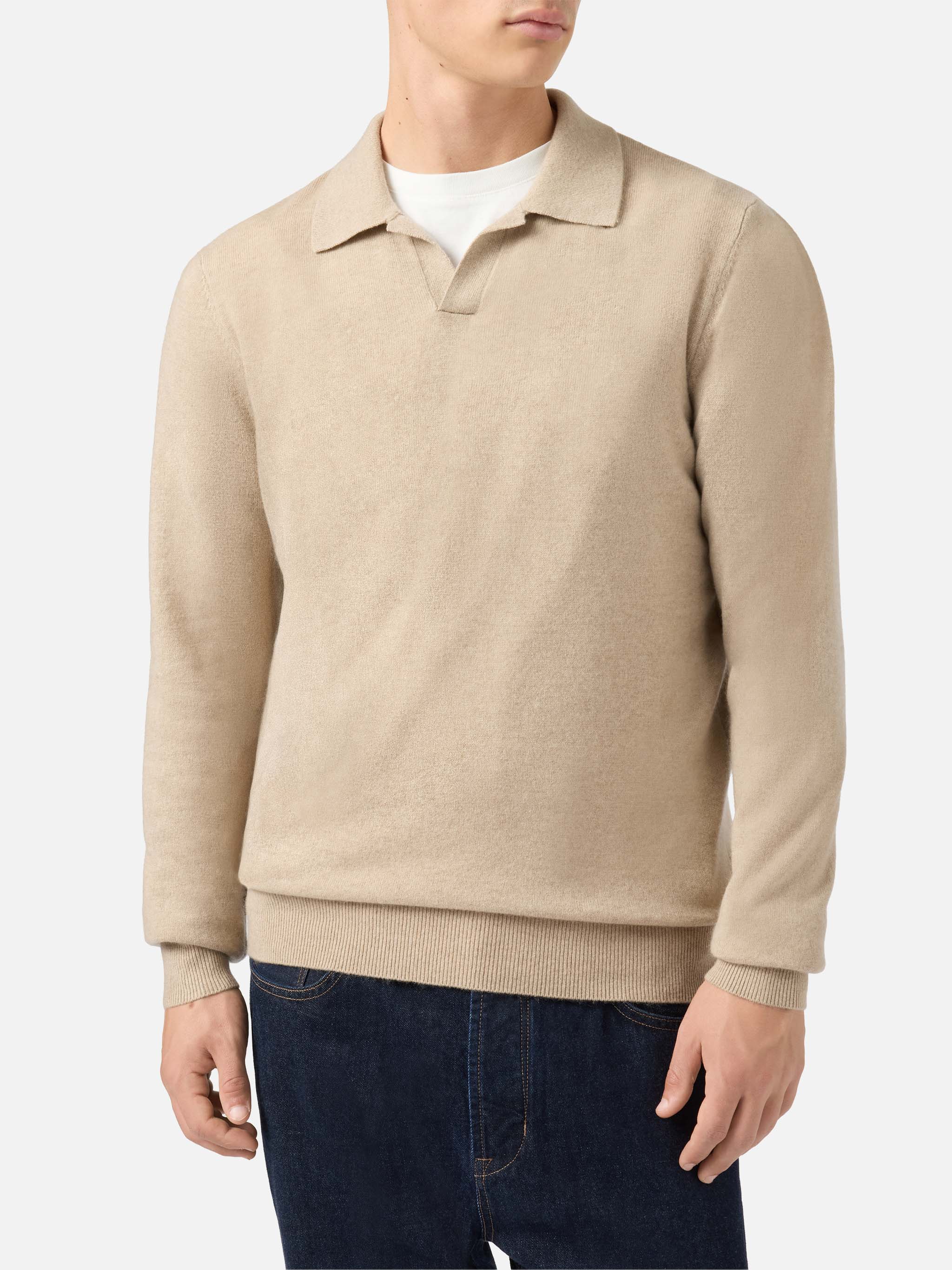 Covent Cashmere Knit Polo Beige Brown Knitwear